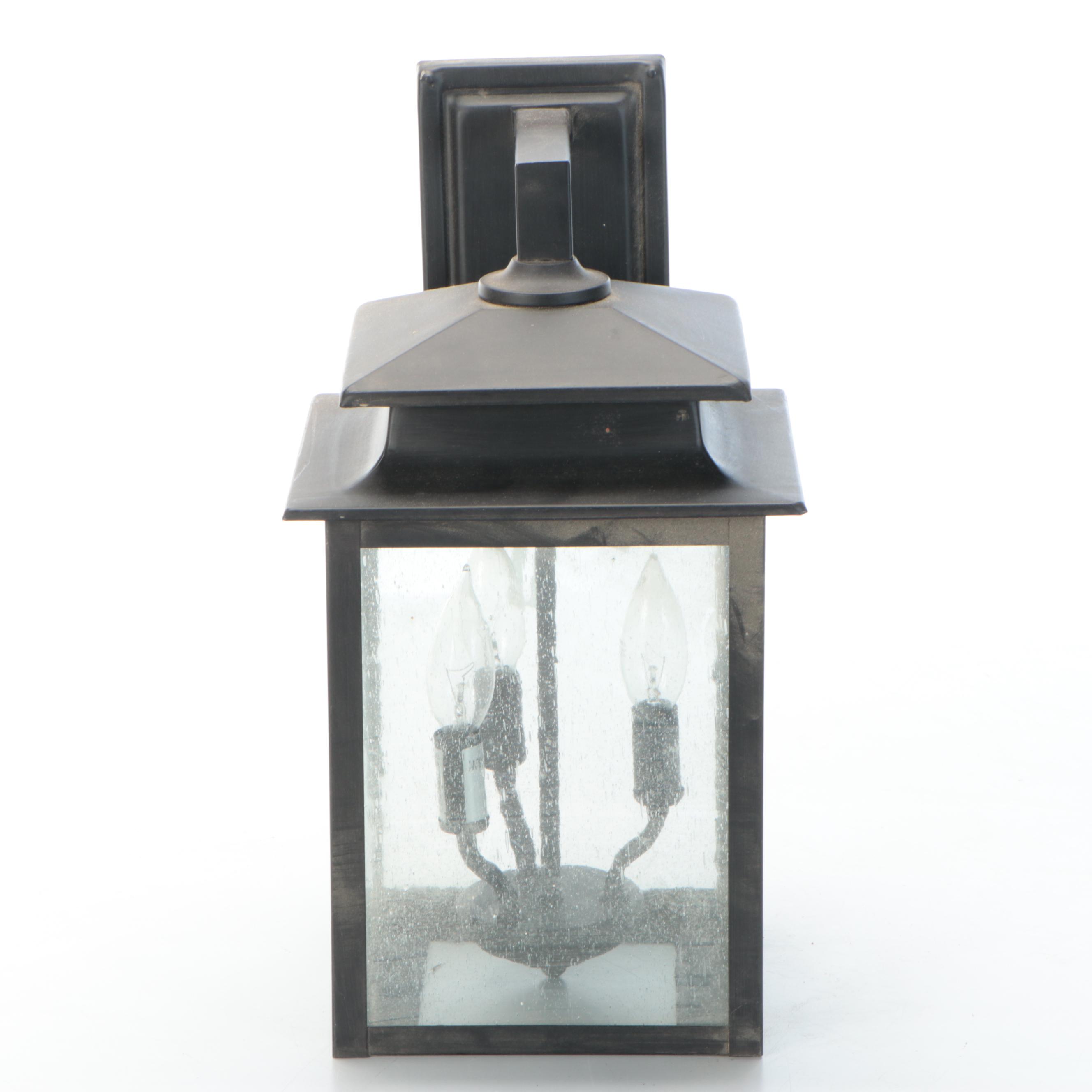 Contemporary Matte Black and Seed Glass Wall Mount Lantern, 2015