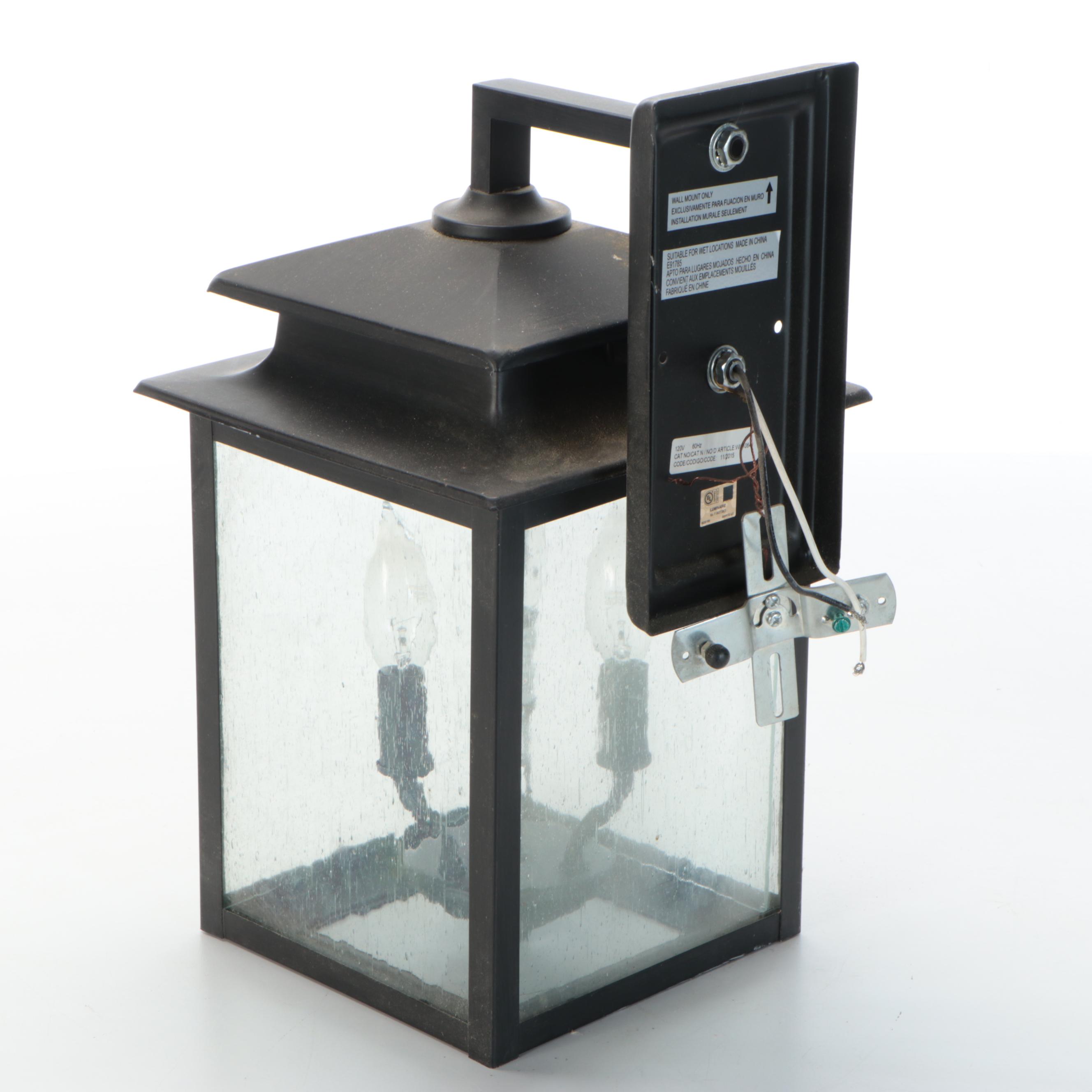 Contemporary Matte Black and Seed Glass Wall Mount Lantern, 2015