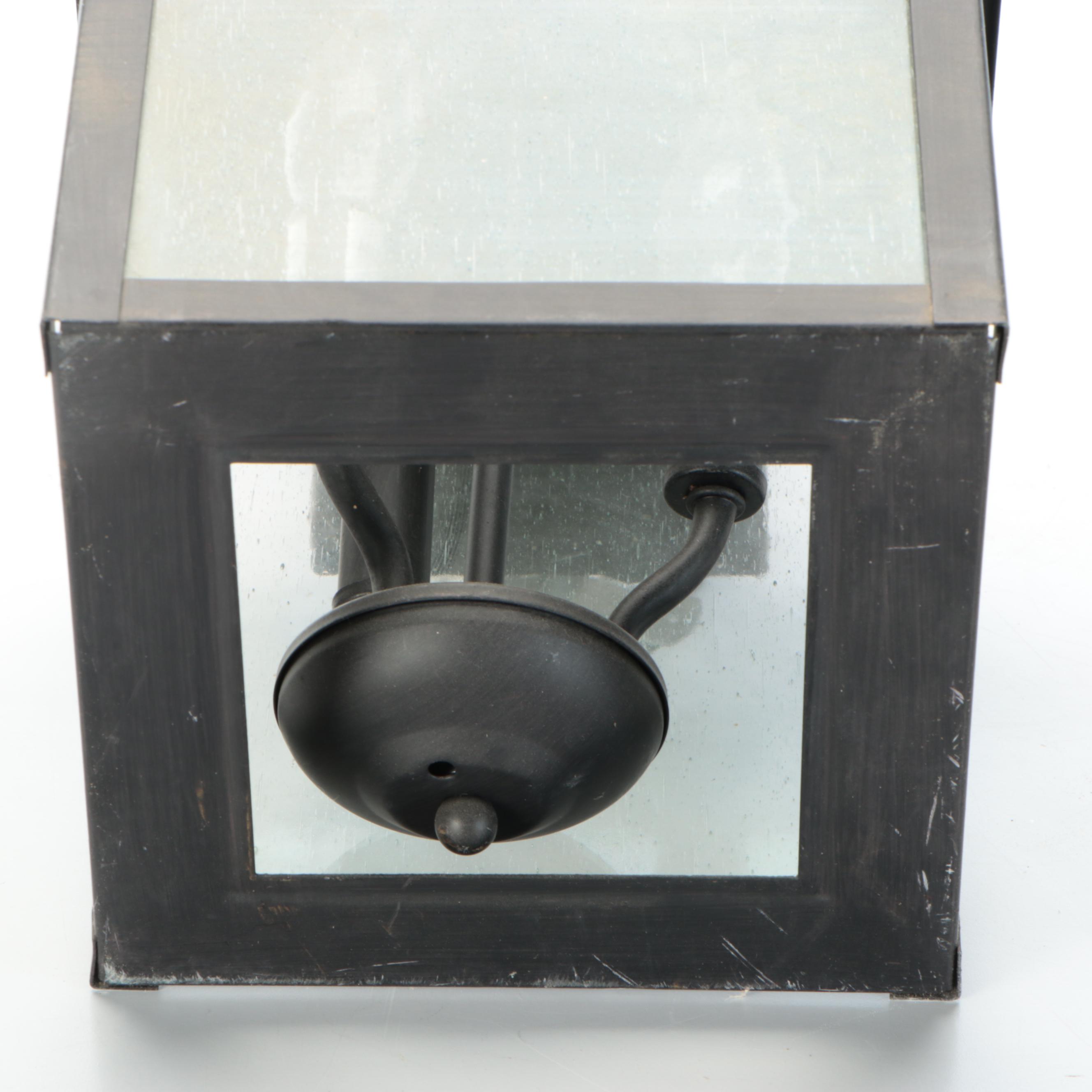 Contemporary Matte Black and Seed Glass Wall Mount Lantern, 2015
