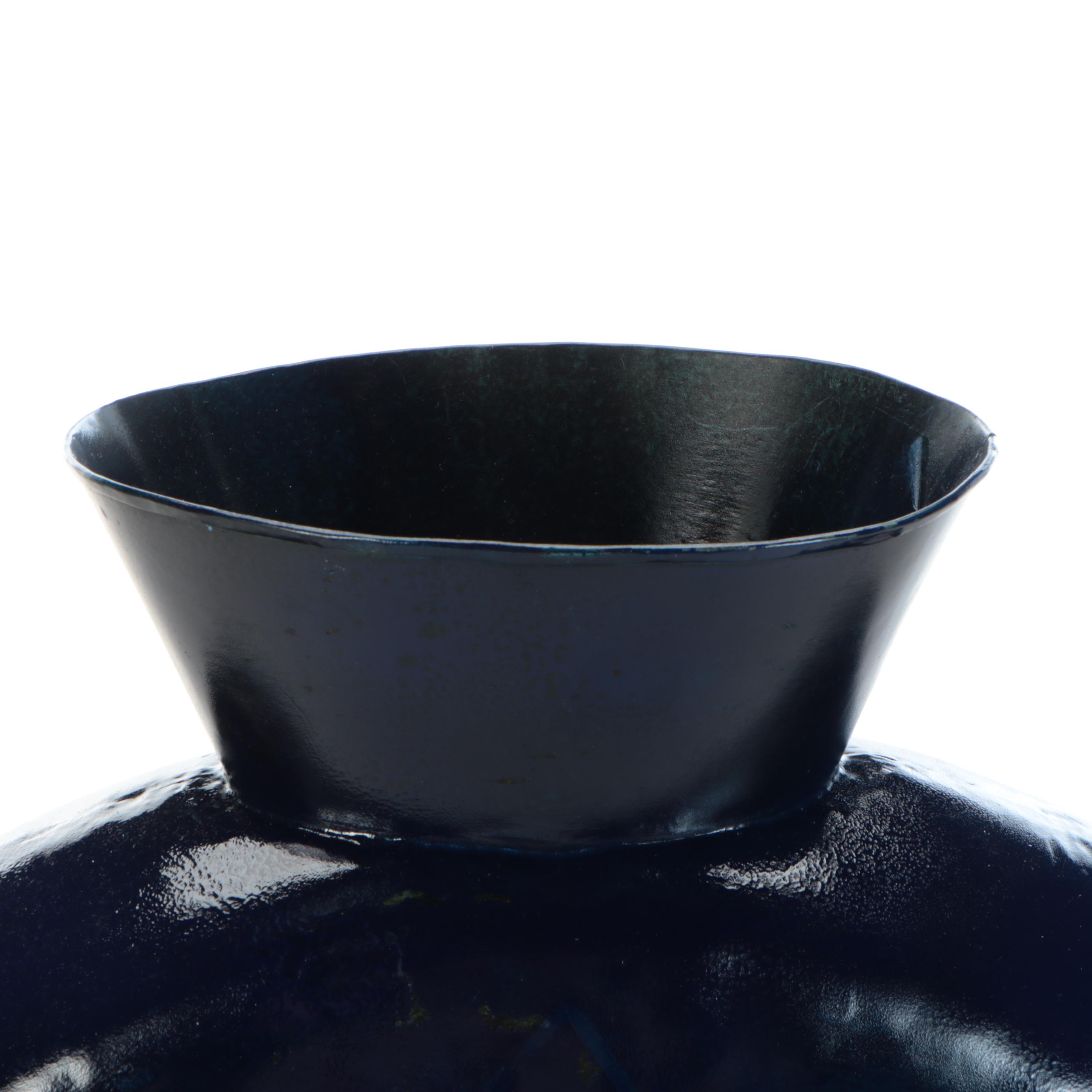 Embossed Metal Fleur-de-Lis Flask-Shaped Vase