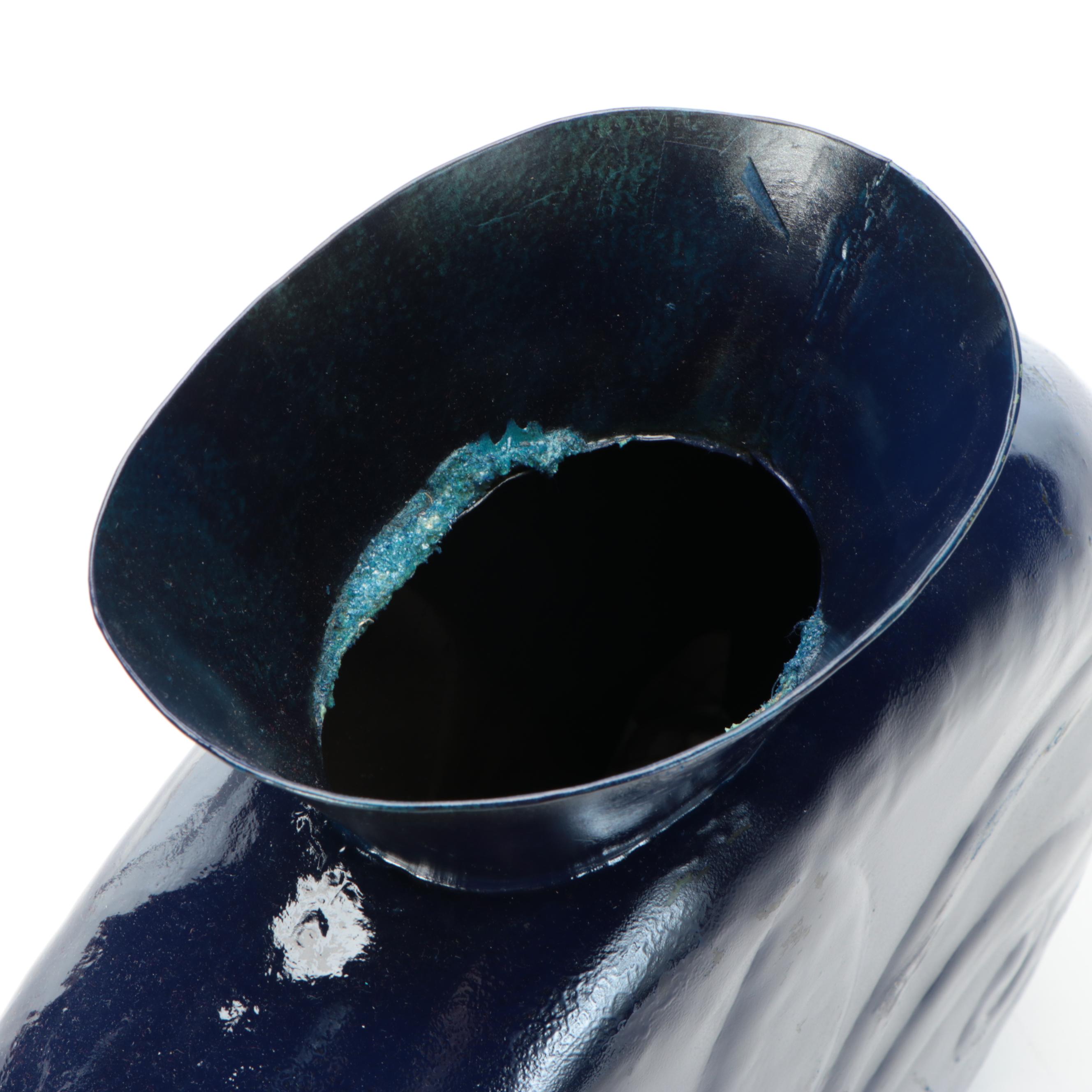 Embossed Metal Fleur-de-Lis Flask-Shaped Vase