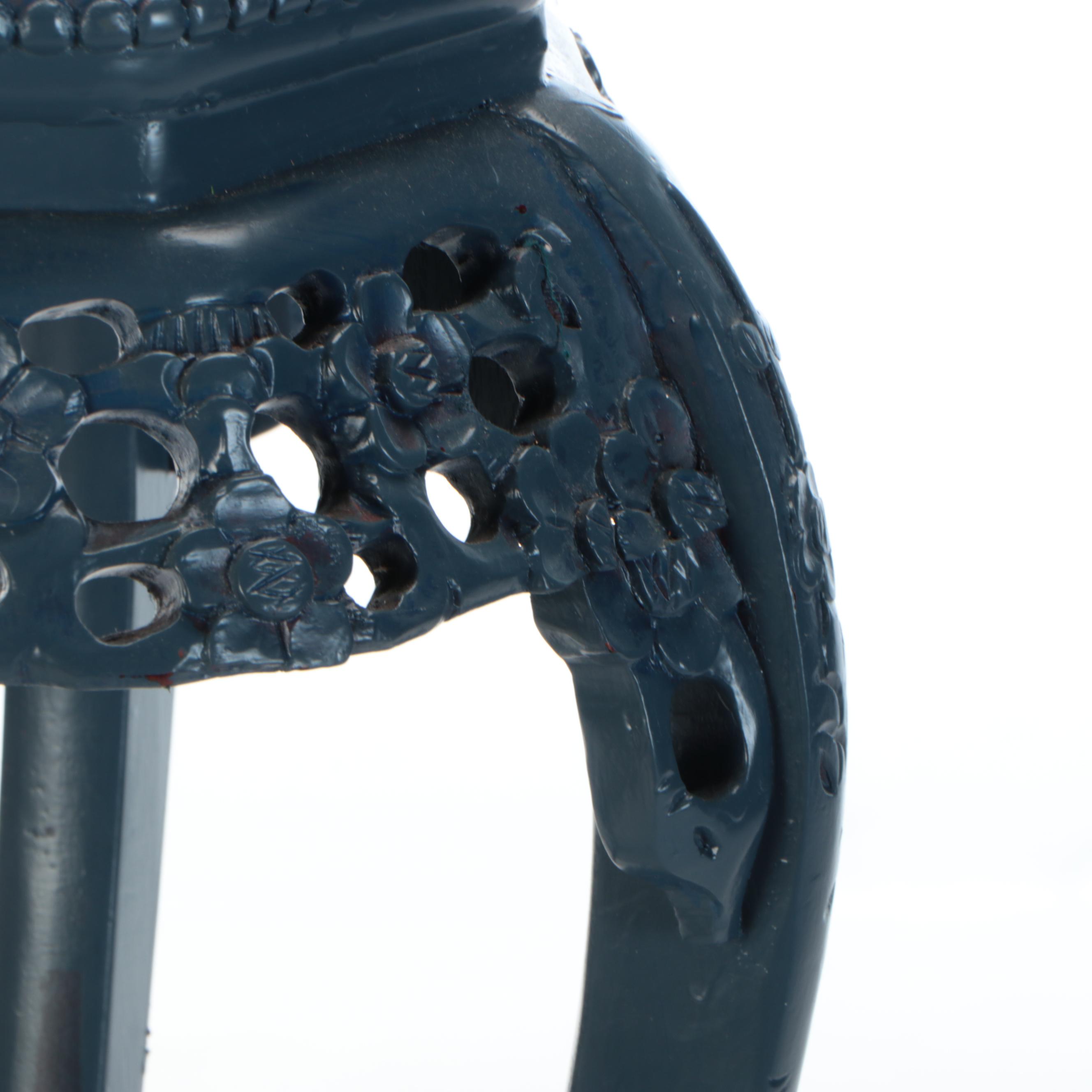 Chinese Style Carved Painted Wood Stand with Marble Top