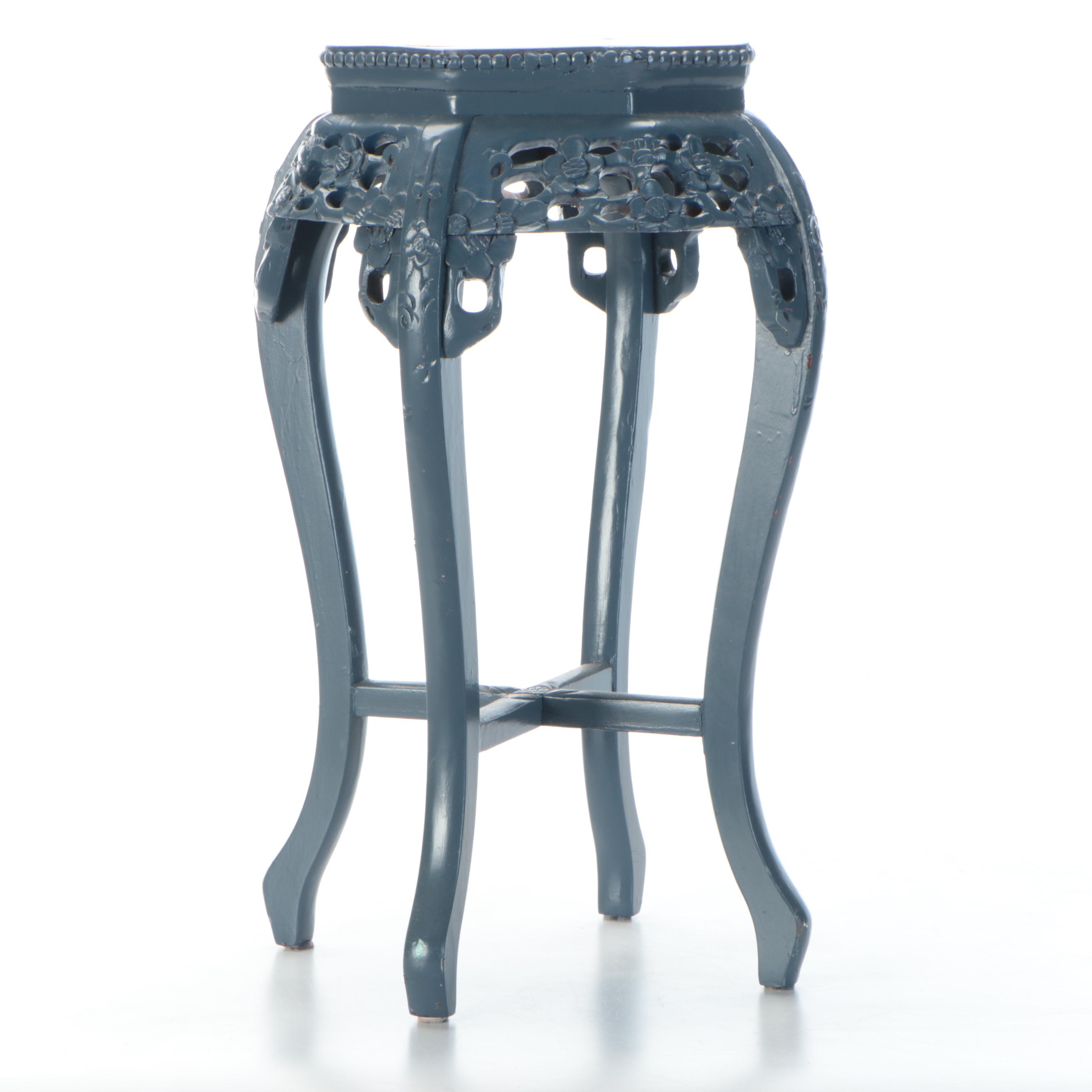 Chinese Style Carved Painted Wood Stand with Marble Top
