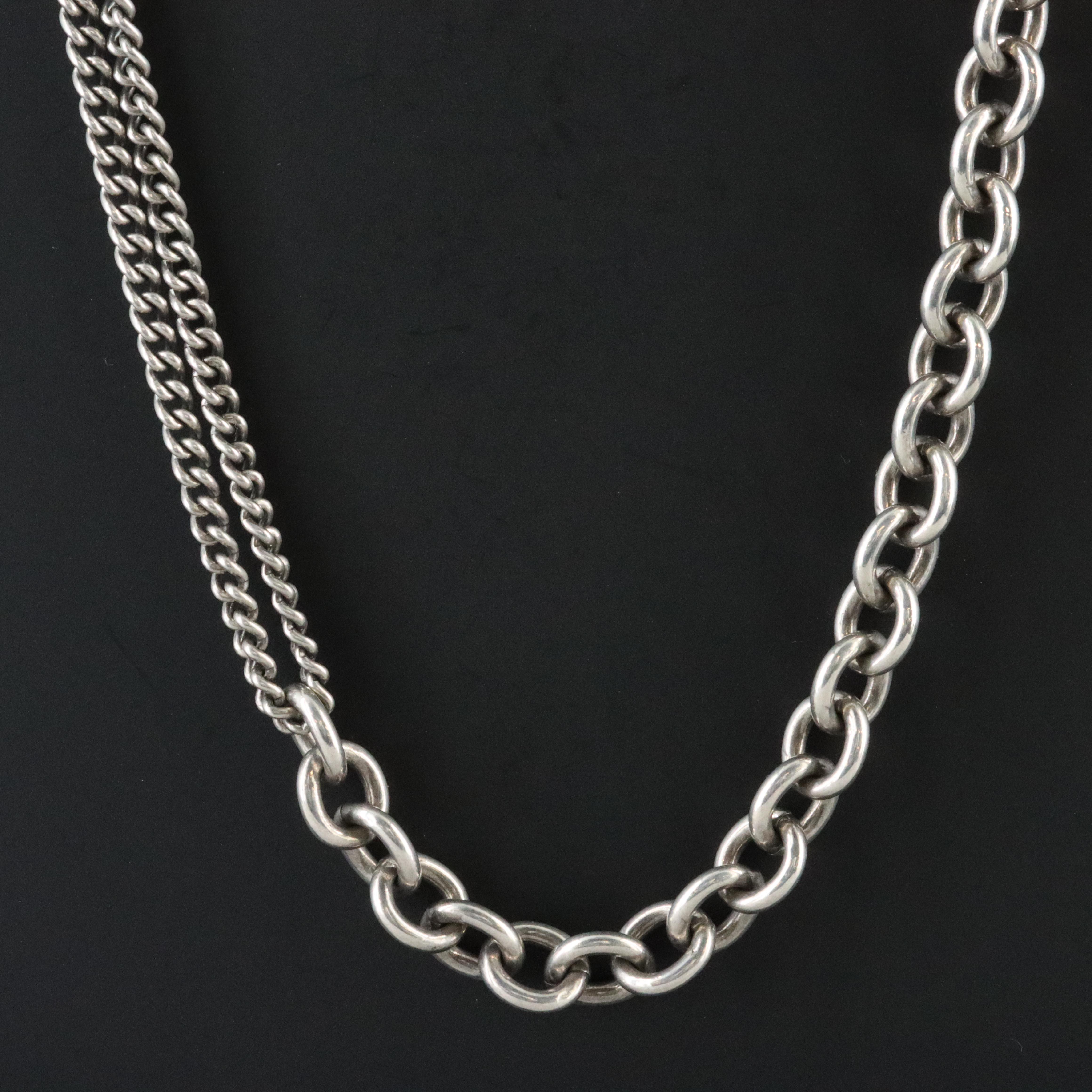 Sheryl Lowe Sterling Curb and Rolo Chain Necklace