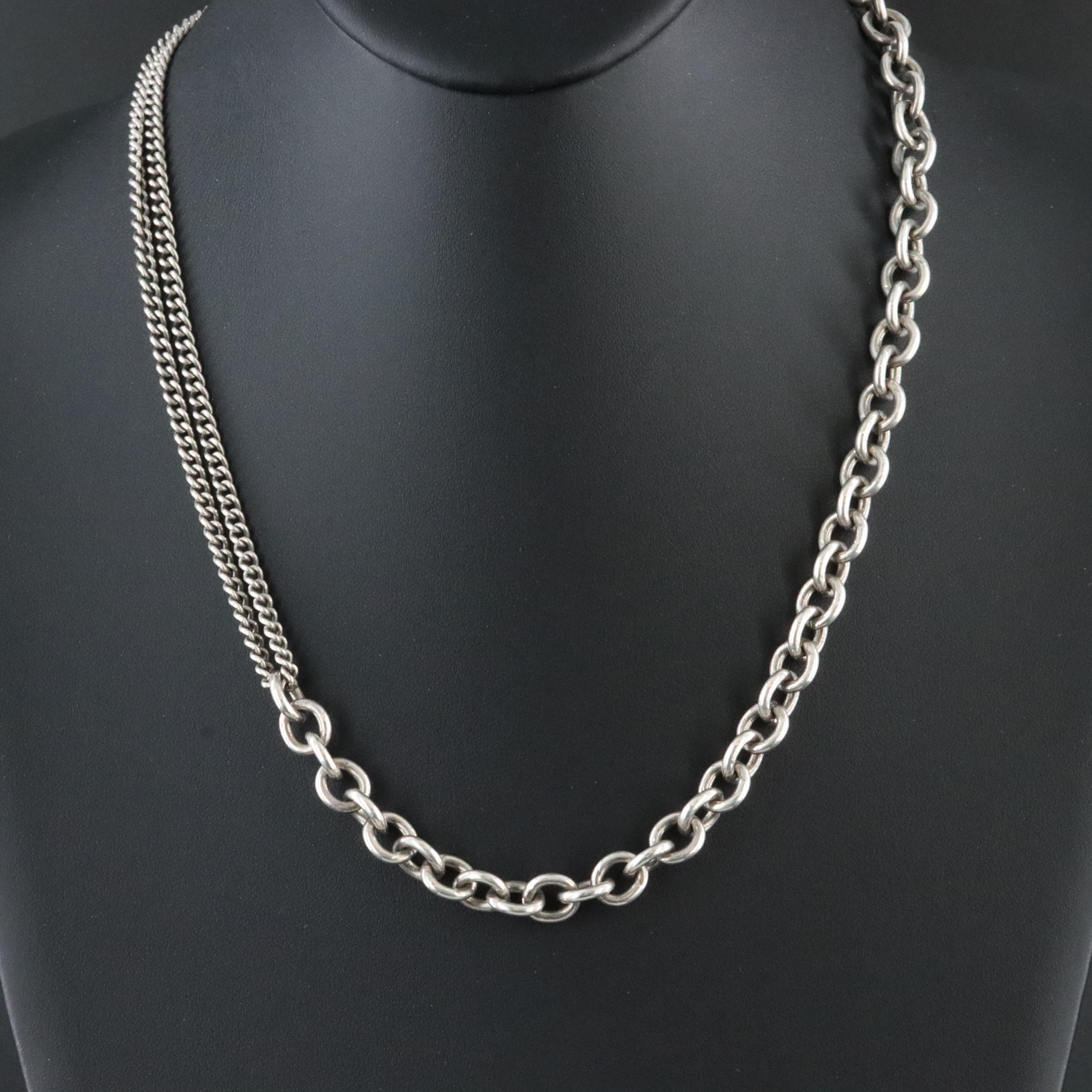 Sheryl Lowe Sterling Curb and Rolo Chain Necklace