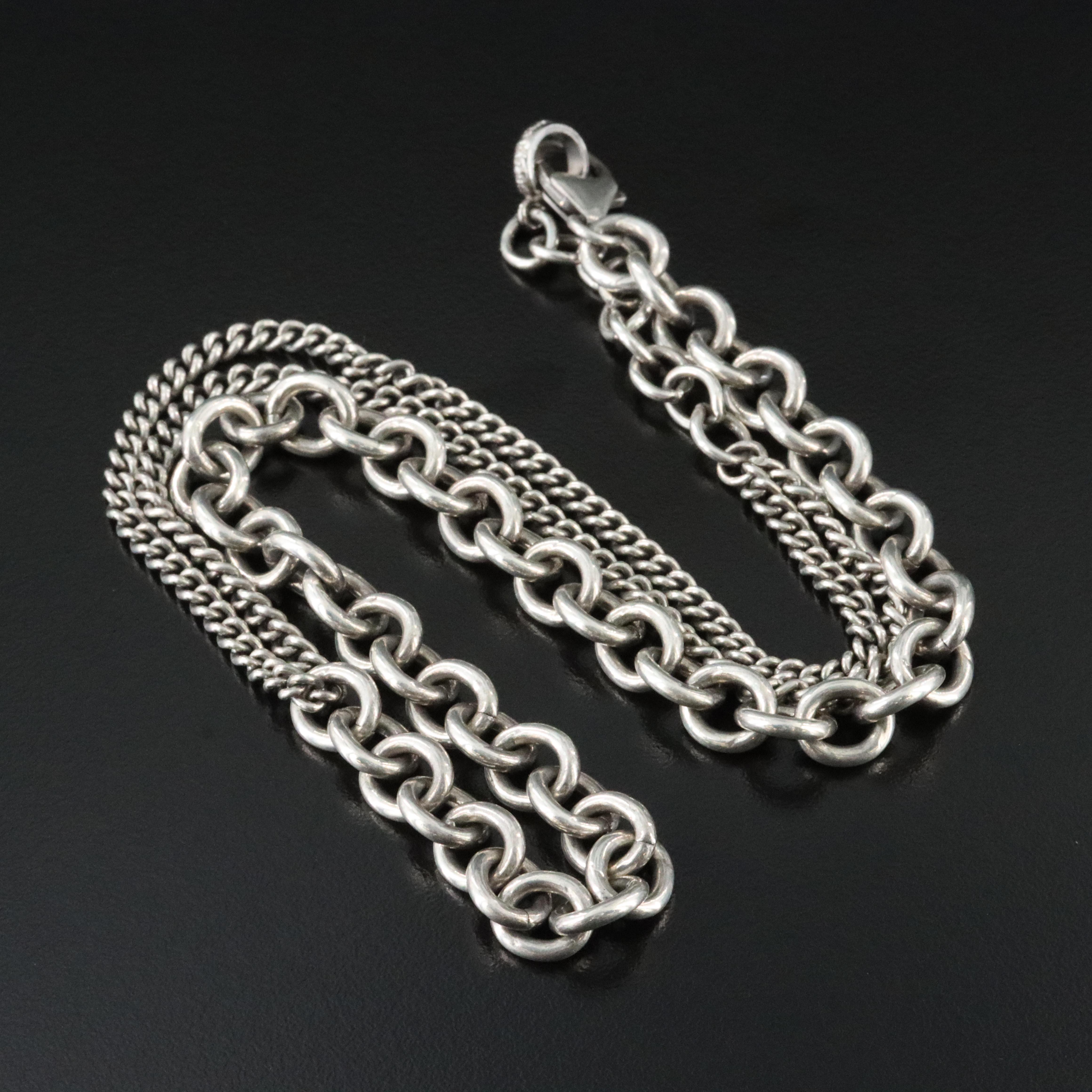 Sheryl Lowe Sterling Curb and Rolo Chain Necklace