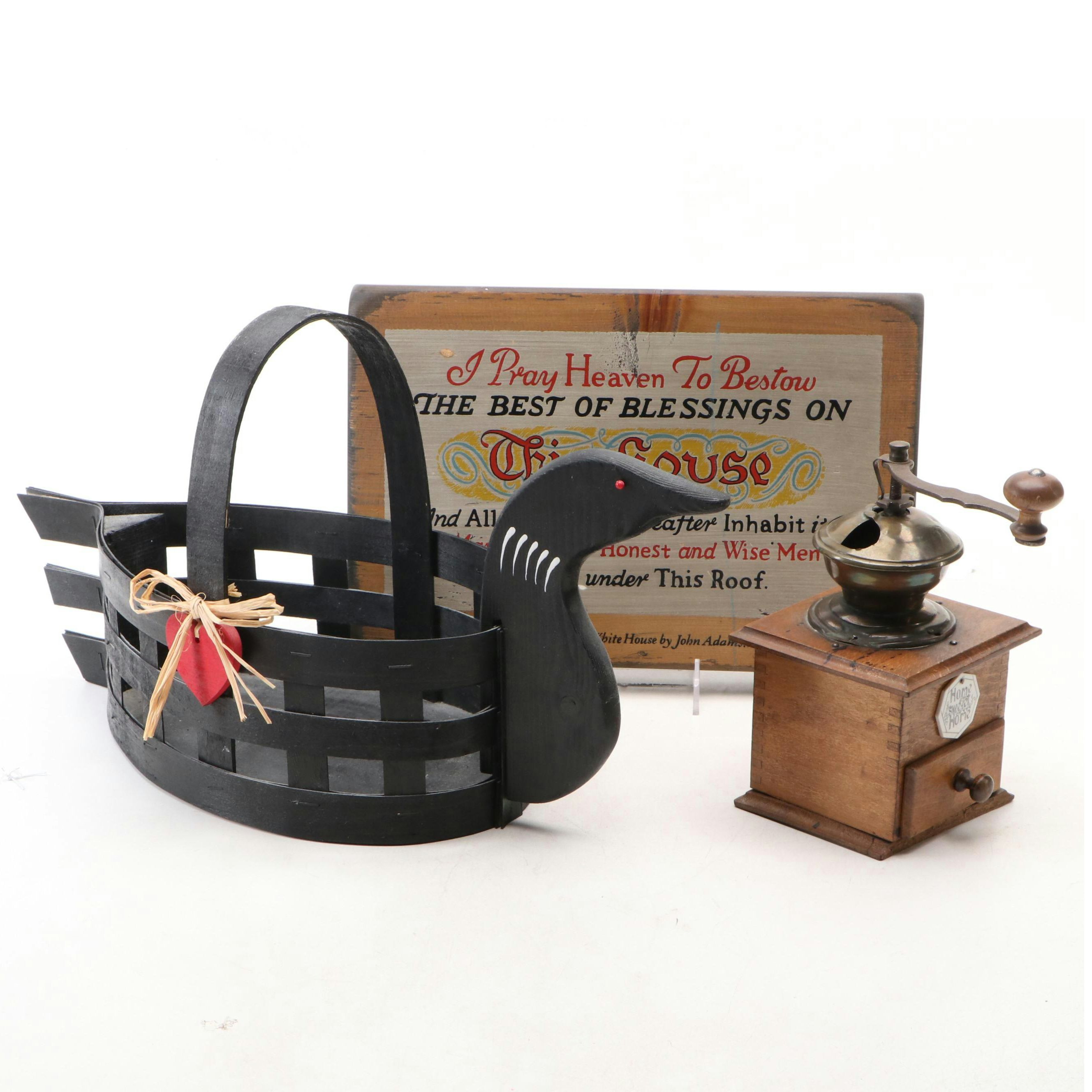 Yorkraft Handcrafted Sign with Duck Basket and Coffee Grinder