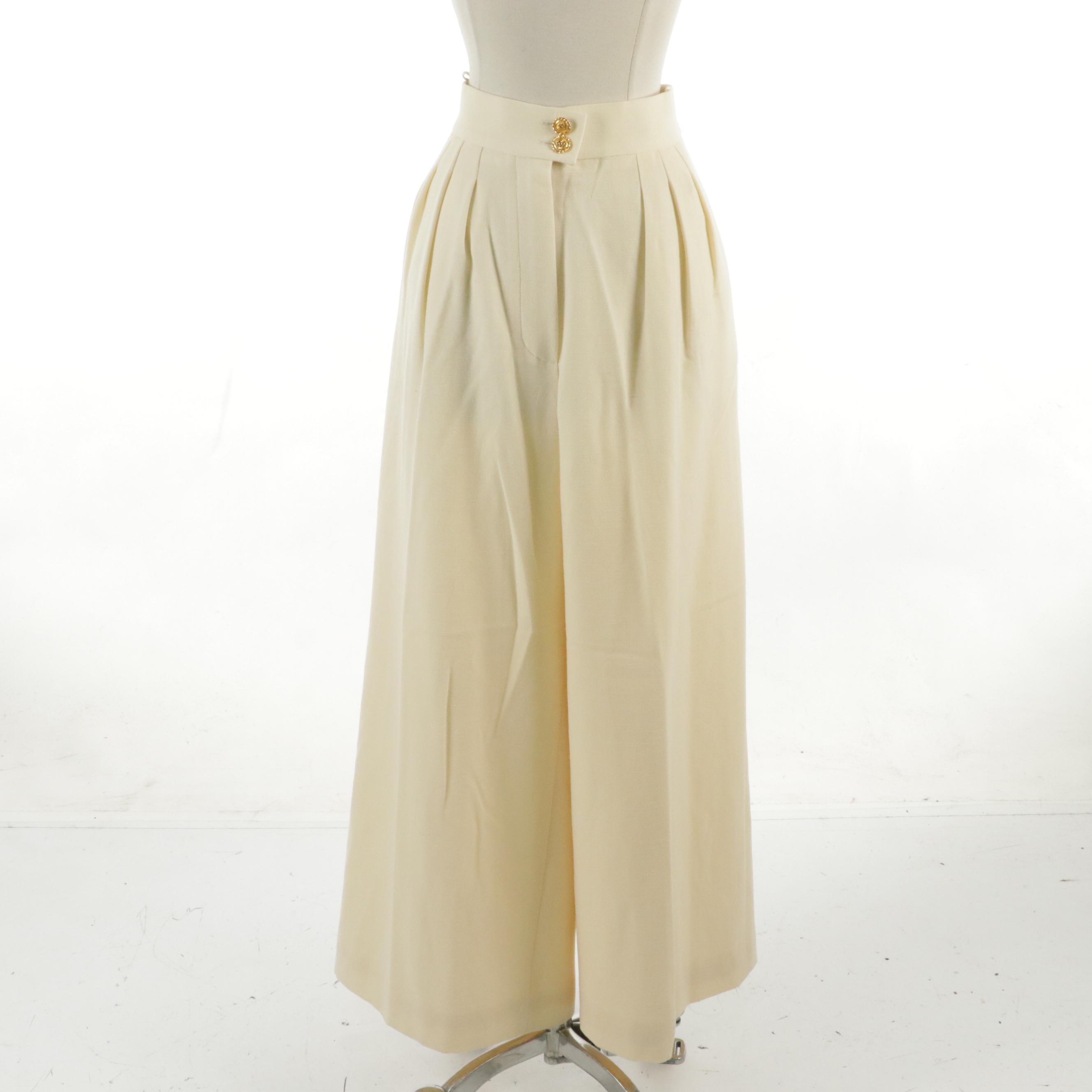 Chanel Boutique Double-Breasted Wide Leg Pantsuit in Wool Faille, 1980s