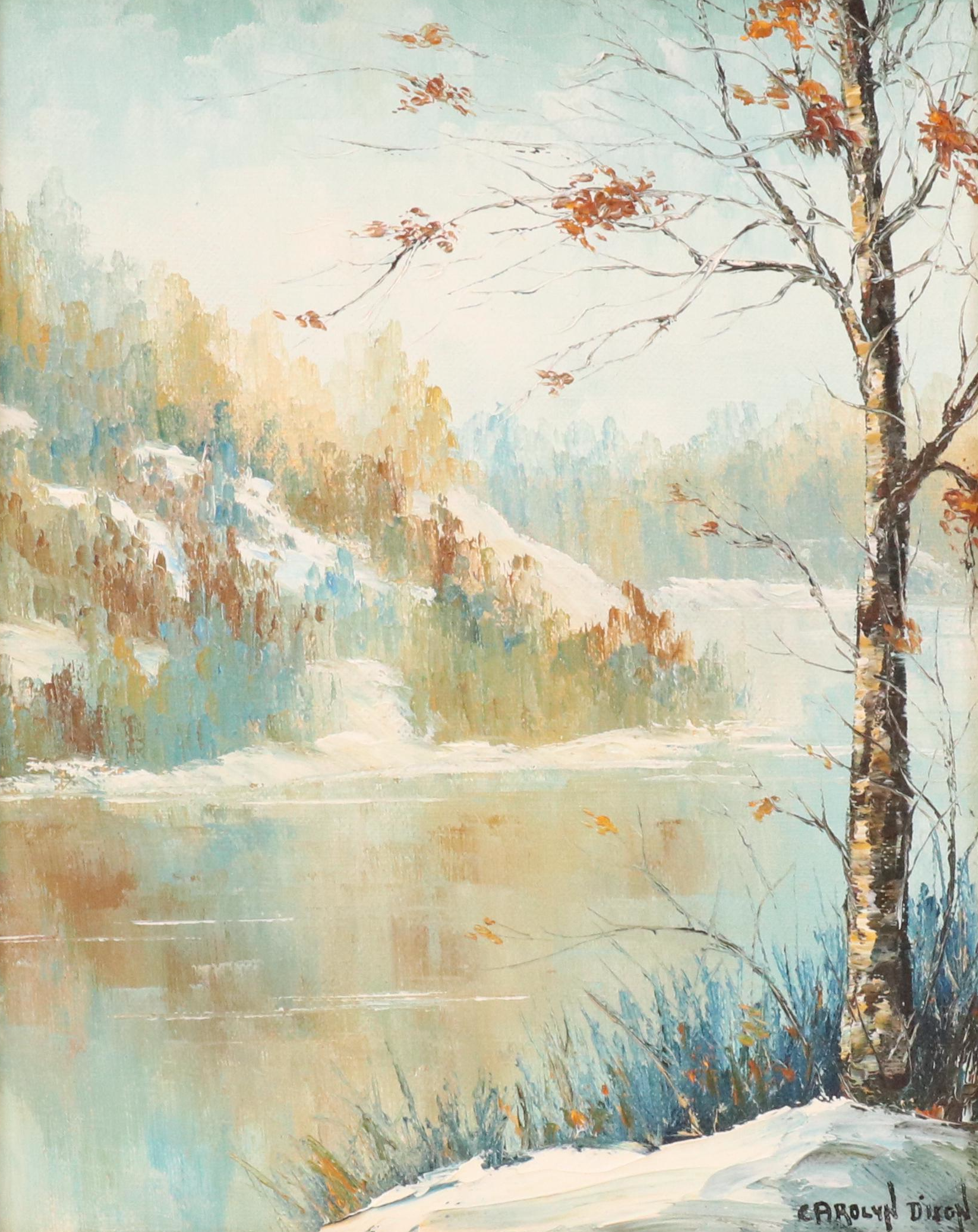 Carolyn Dixon Oil Landscape of Winter River Valley, Late 20th–21st Century