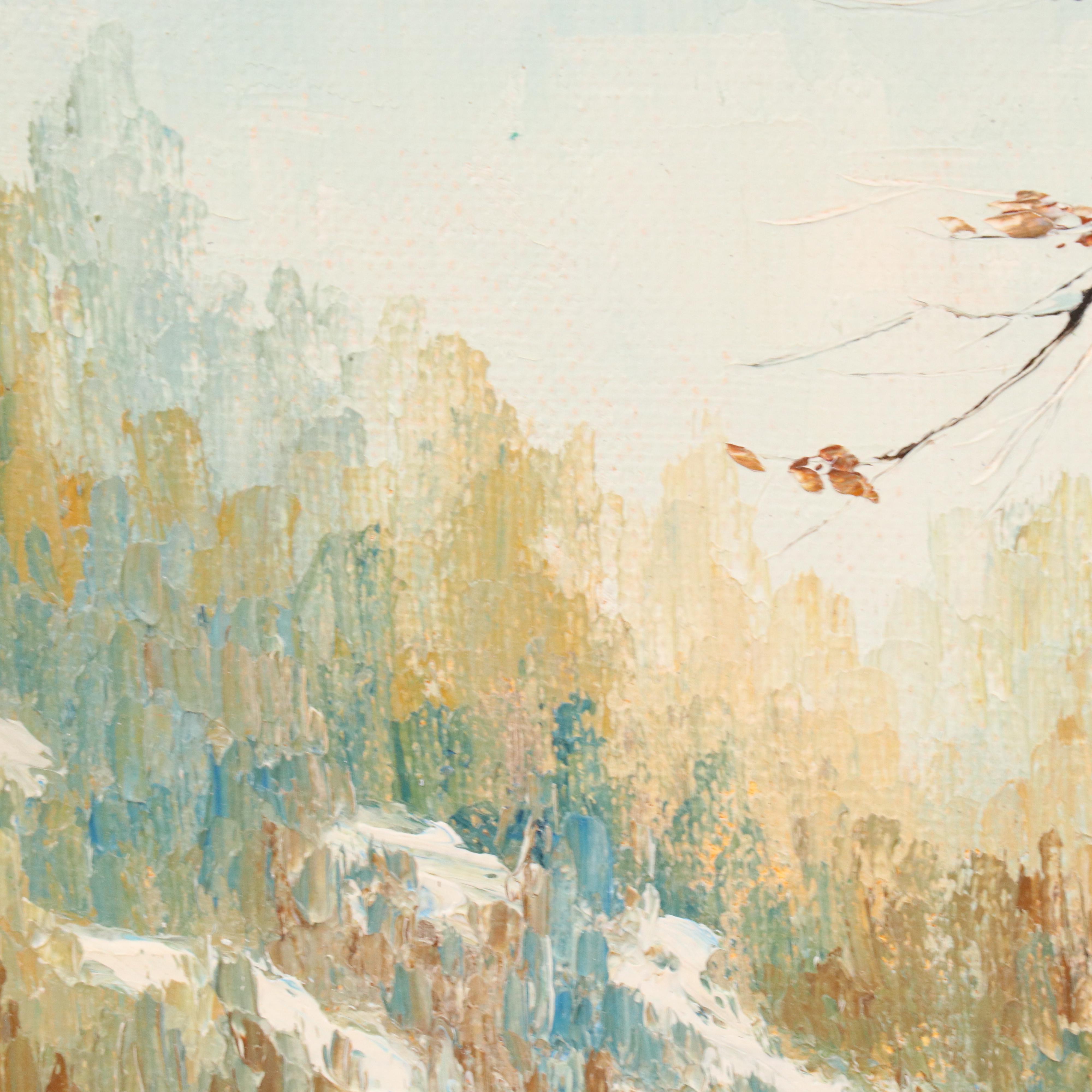 Carolyn Dixon Oil Landscape of Winter River Valley, Late 20th–21st Century