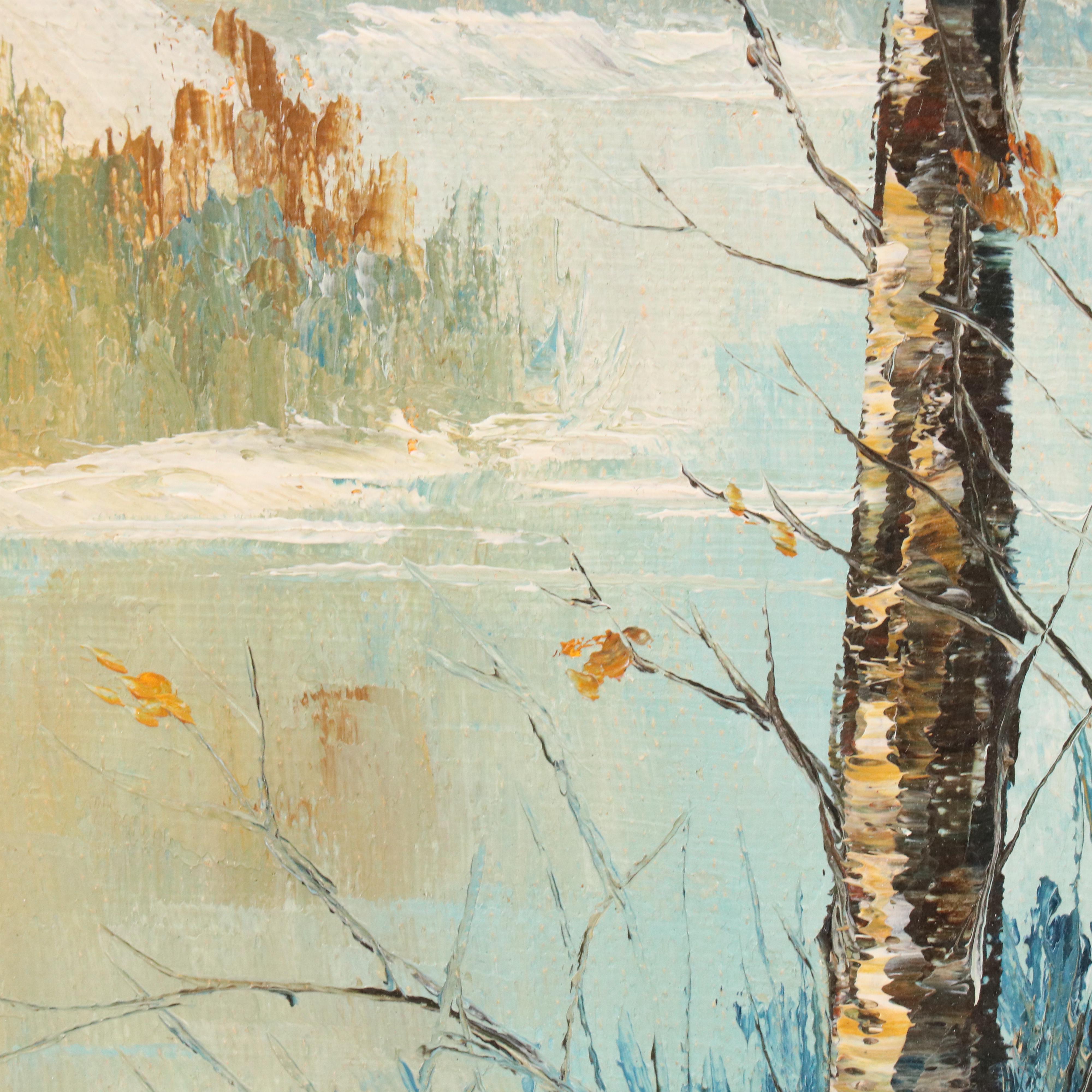 Carolyn Dixon Oil Landscape of Winter River Valley, Late 20th–21st Century