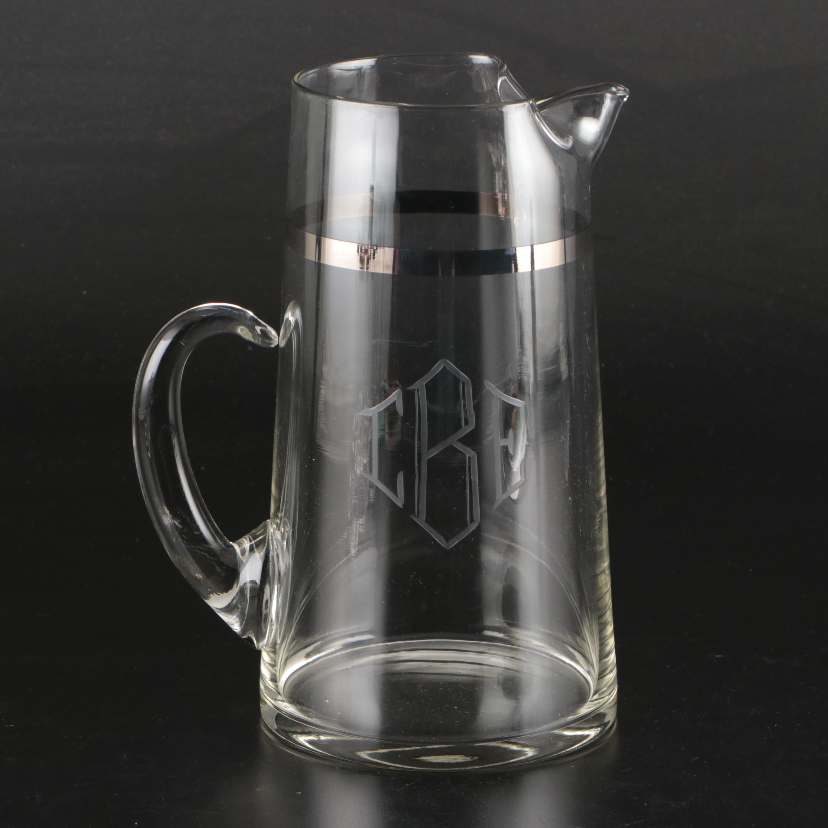 Dorothy Thorpe Style Monogrammed Pitcher and Tumblers, 20th Century