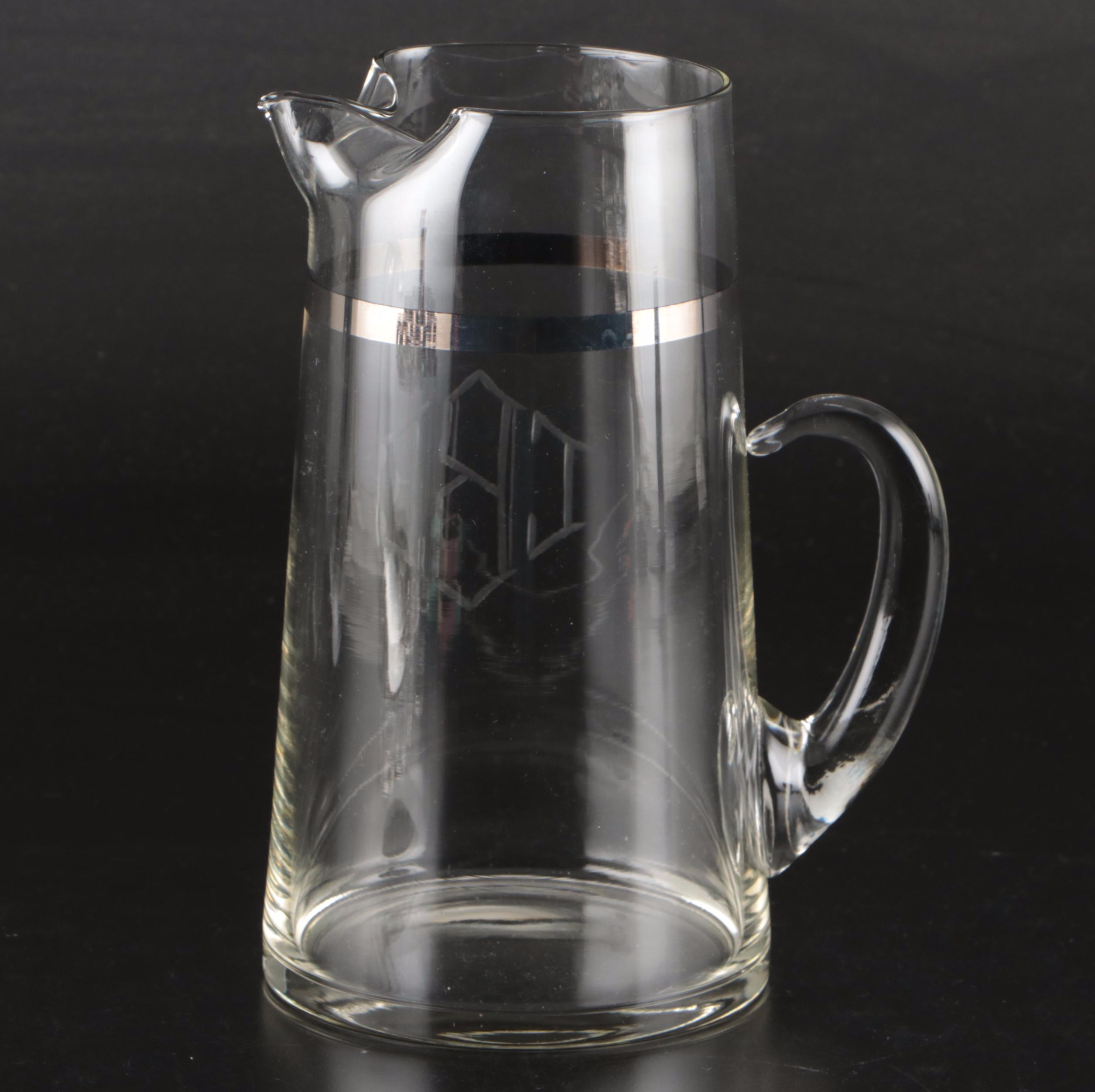 Dorothy Thorpe Style Monogrammed Pitcher and Tumblers, 20th Century
