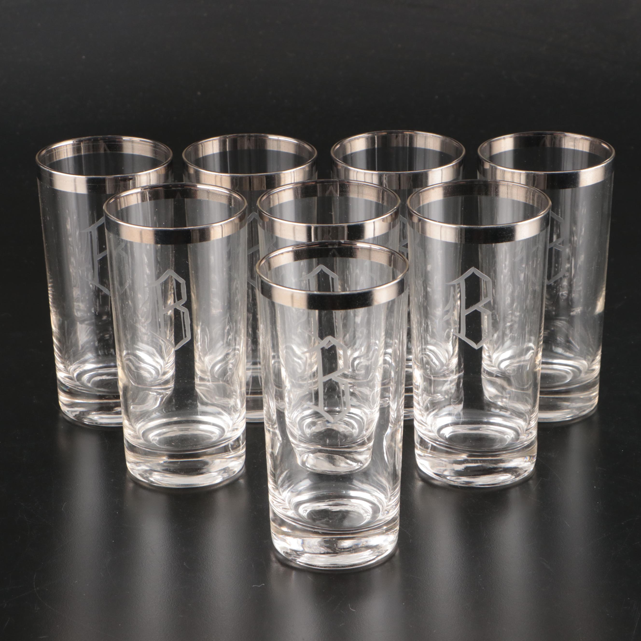 Dorothy Thorpe Style Monogrammed Pitcher and Tumblers, 20th Century