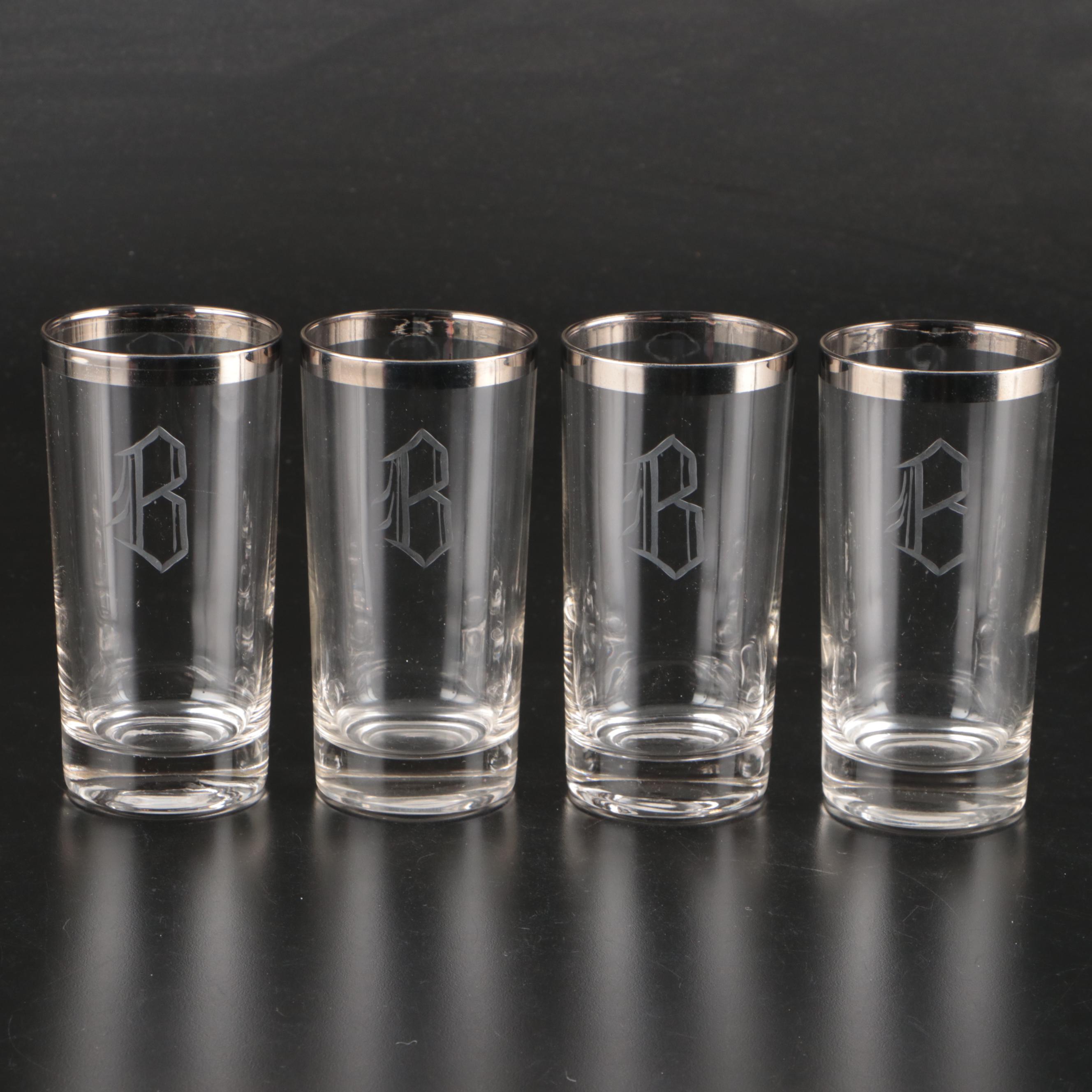 Dorothy Thorpe Style Monogrammed Pitcher and Tumblers, 20th Century