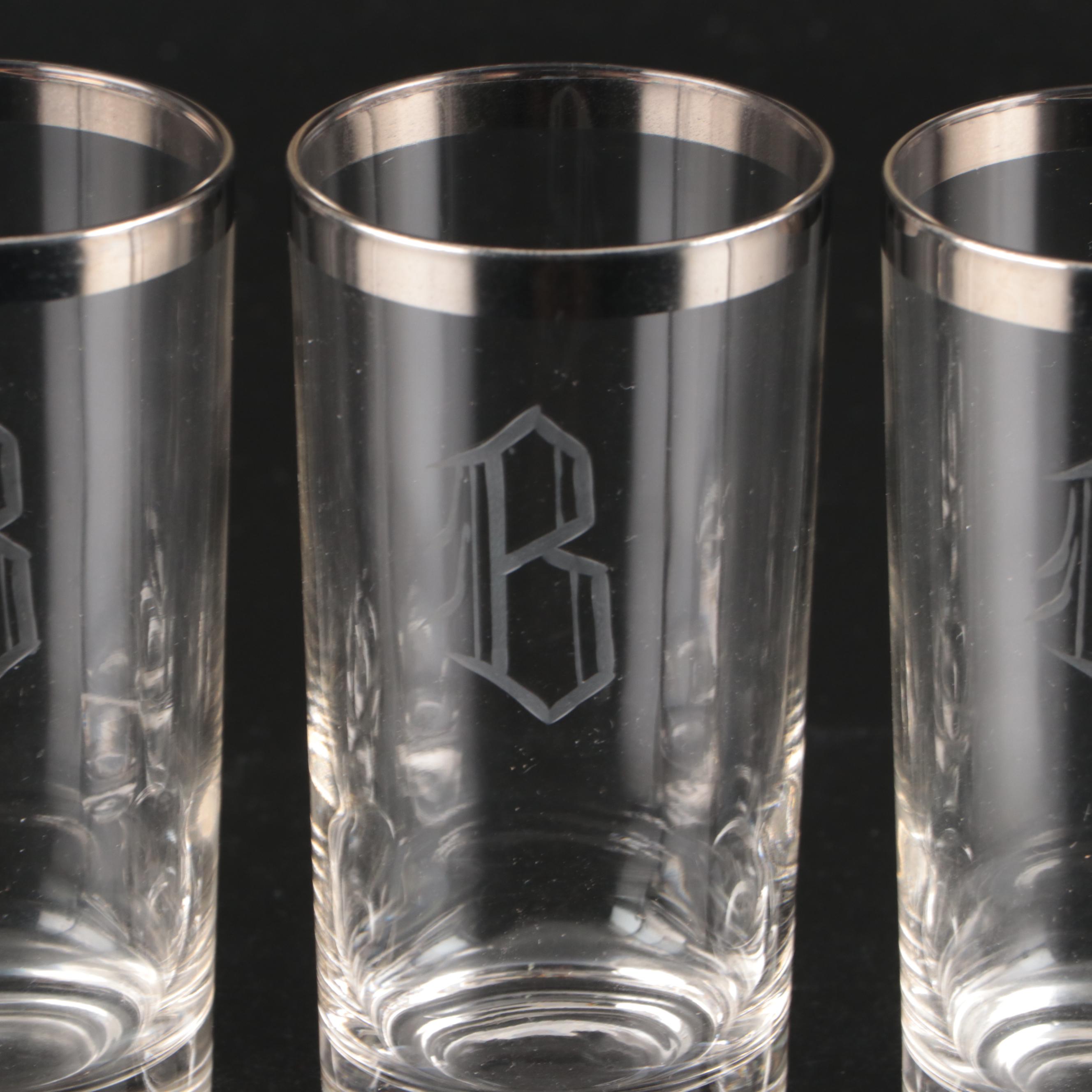 Dorothy Thorpe Style Monogrammed Pitcher and Tumblers, 20th Century