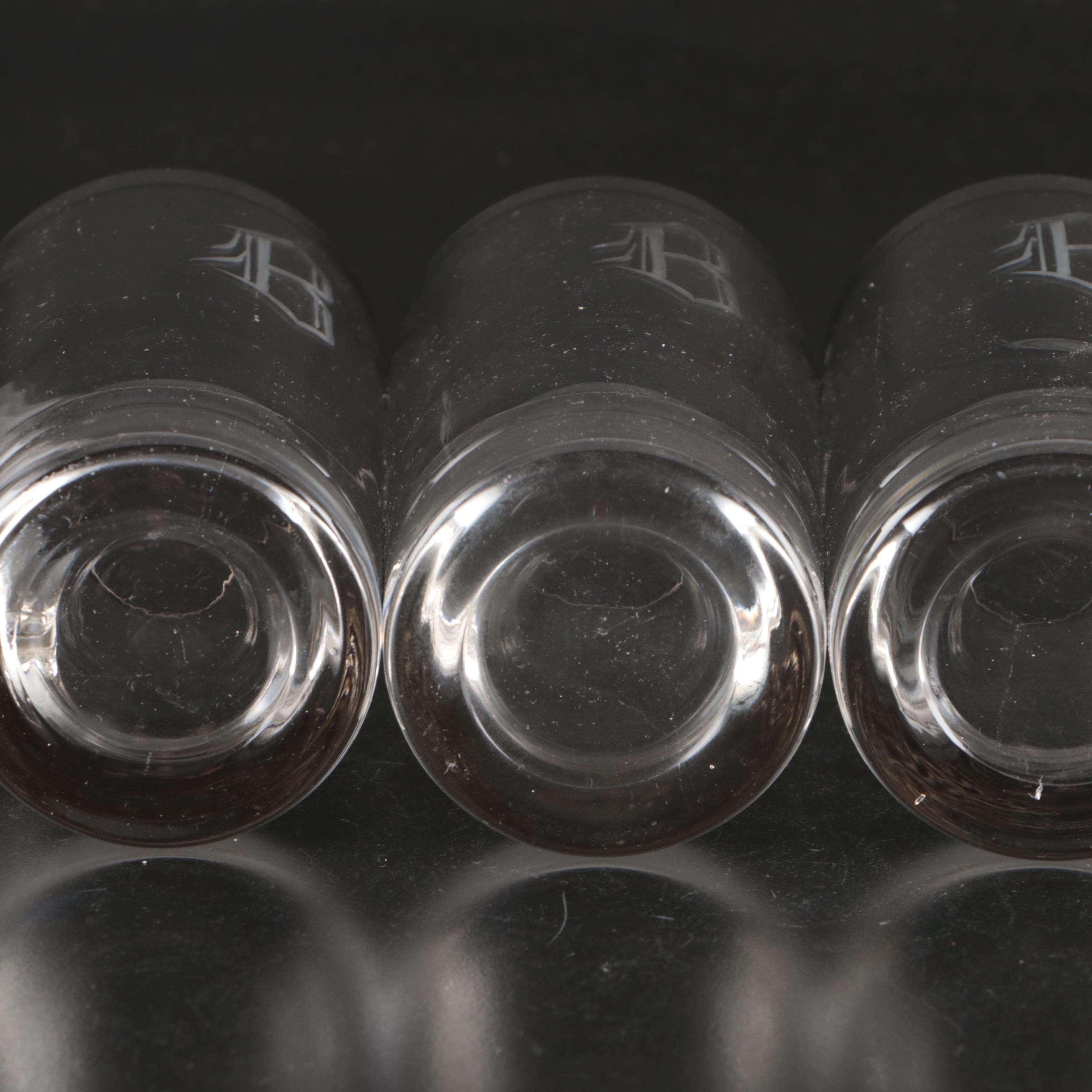 Dorothy Thorpe Style Monogrammed Pitcher and Tumblers, 20th Century