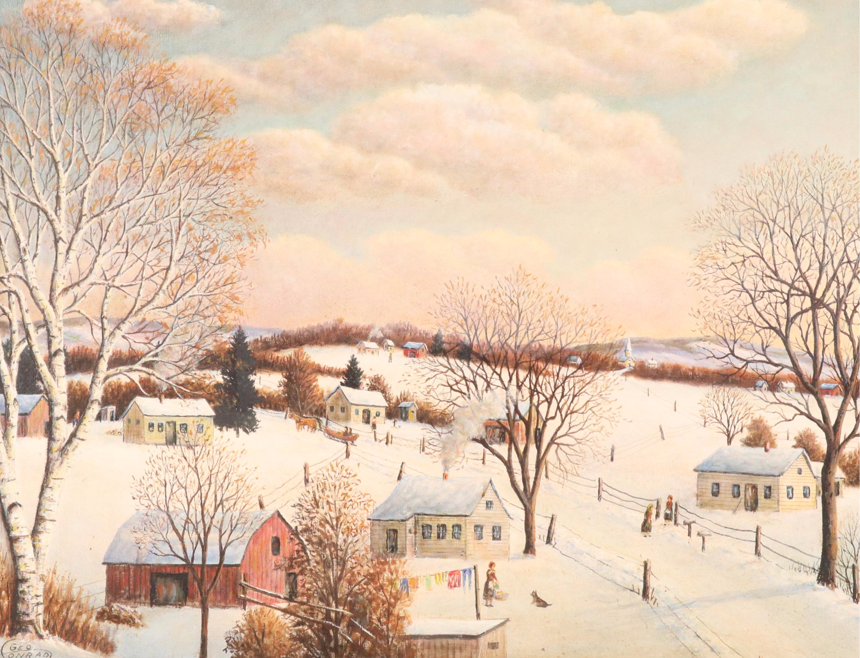 George Conrad Oil Painting of Snowy American Countryside, 20th Century