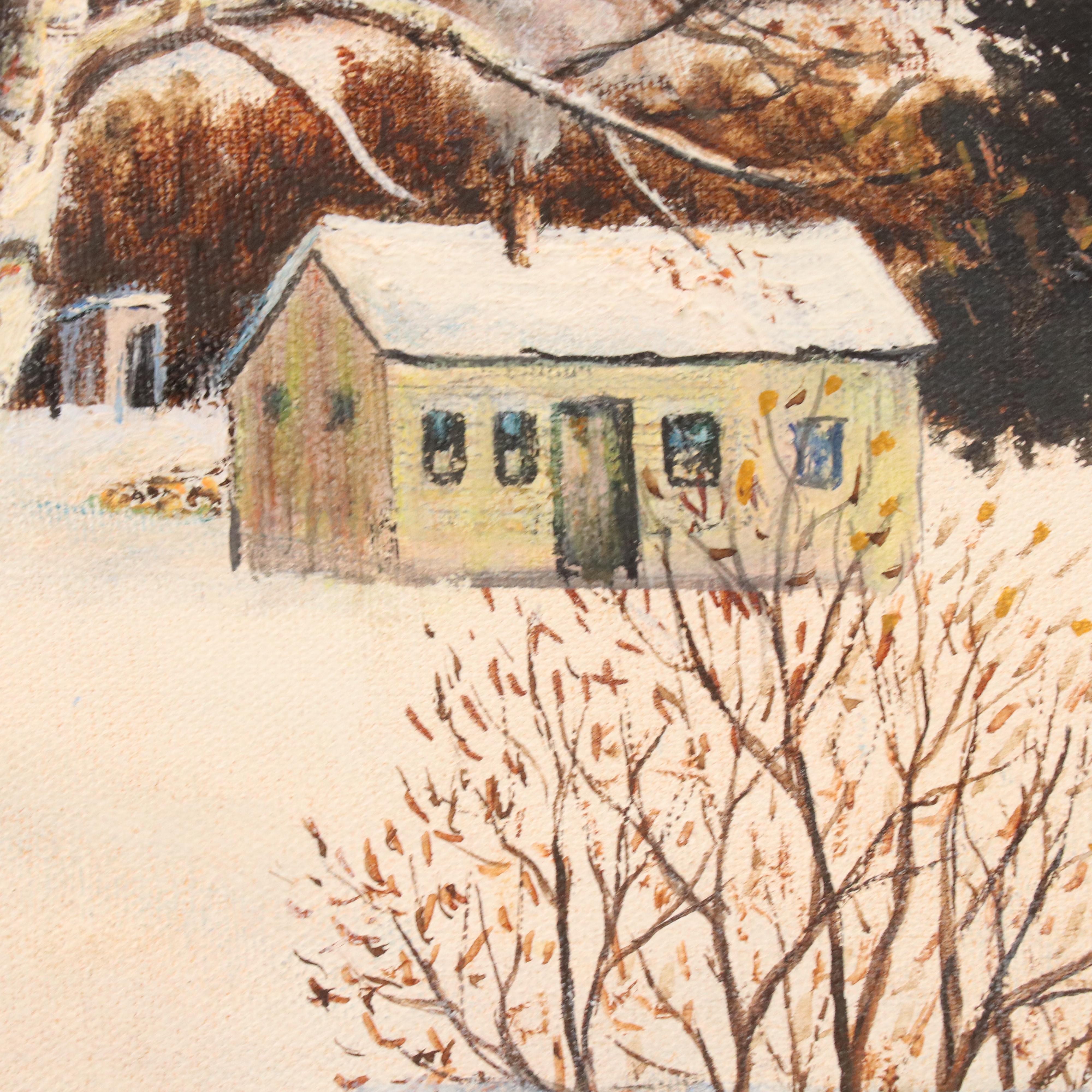 George Conrad Oil Painting of Snowy American Countryside, 20th Century