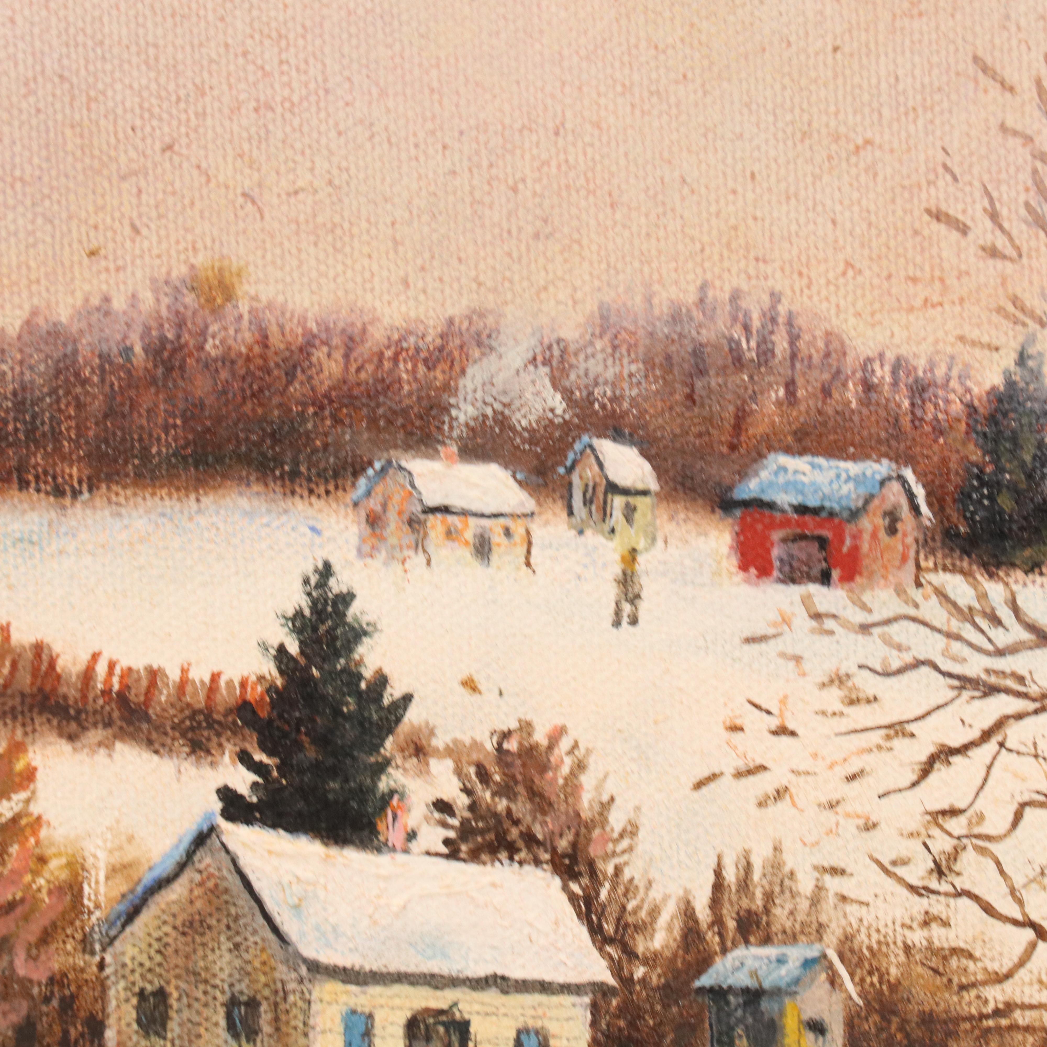 George Conrad Oil Painting of Snowy American Countryside, 20th Century