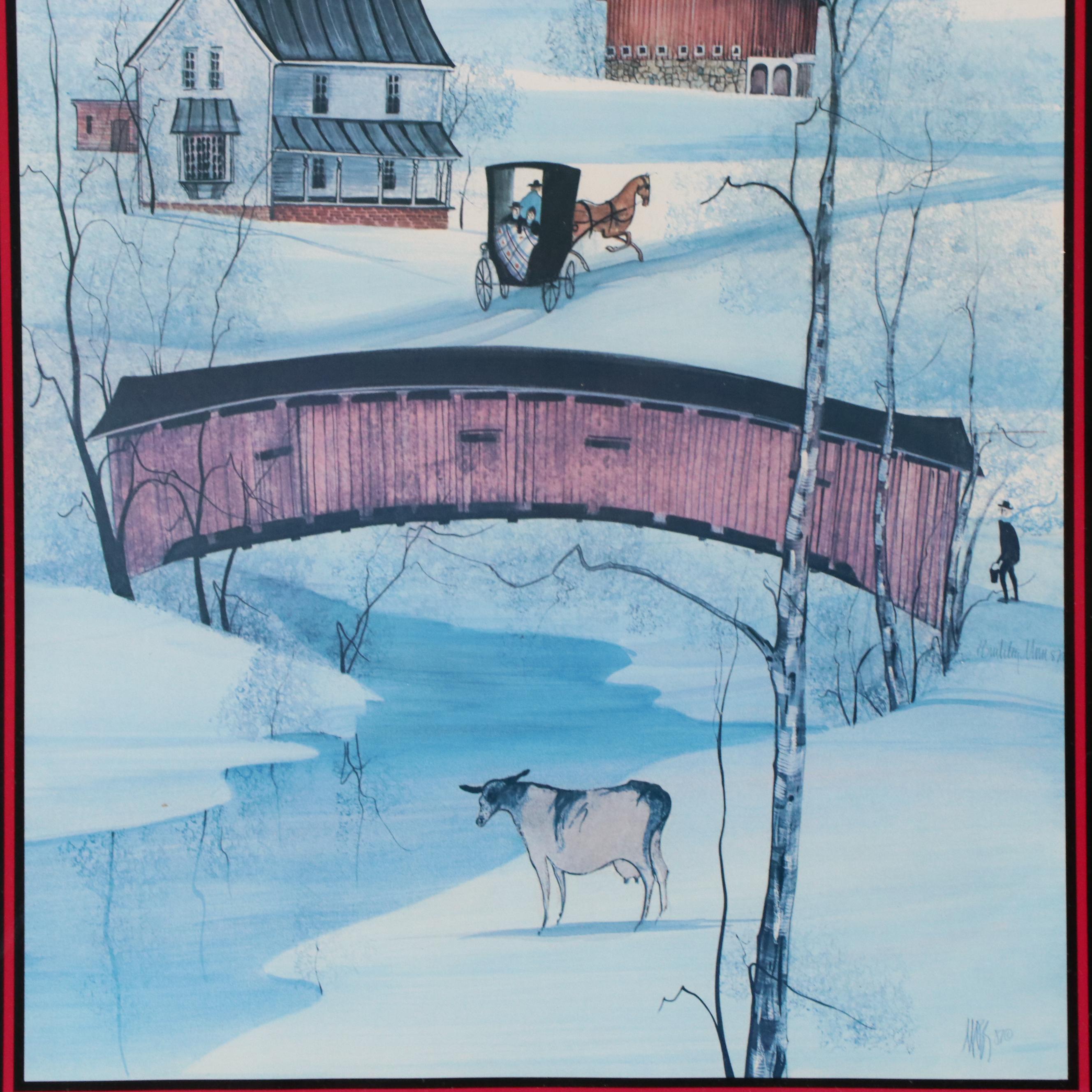 Offset Lithograph Posters After Patricia Buckley Moss "Ohio" and "Indiana"