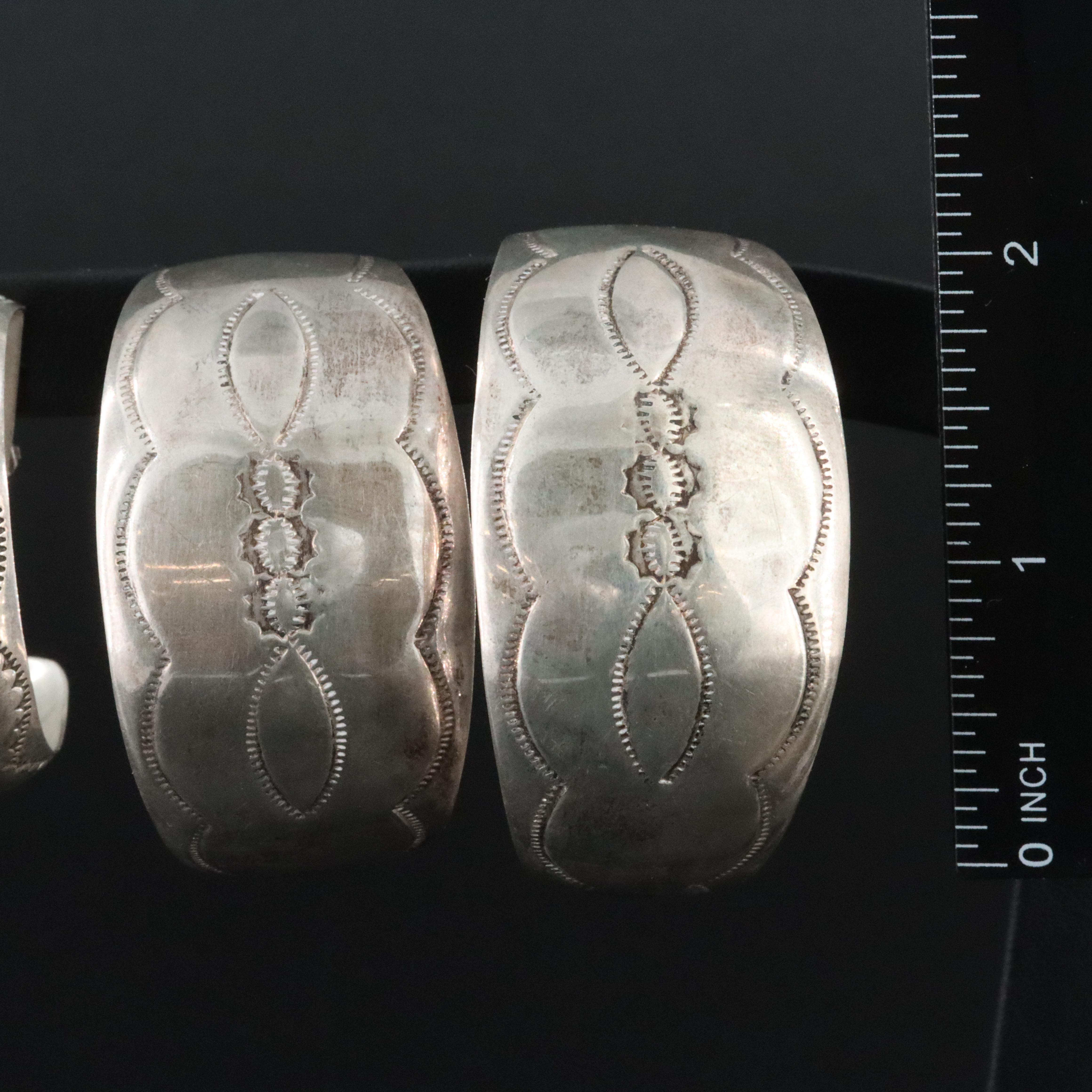 Stampwork Silver Earrings Including Sterling, Mexican and Concho