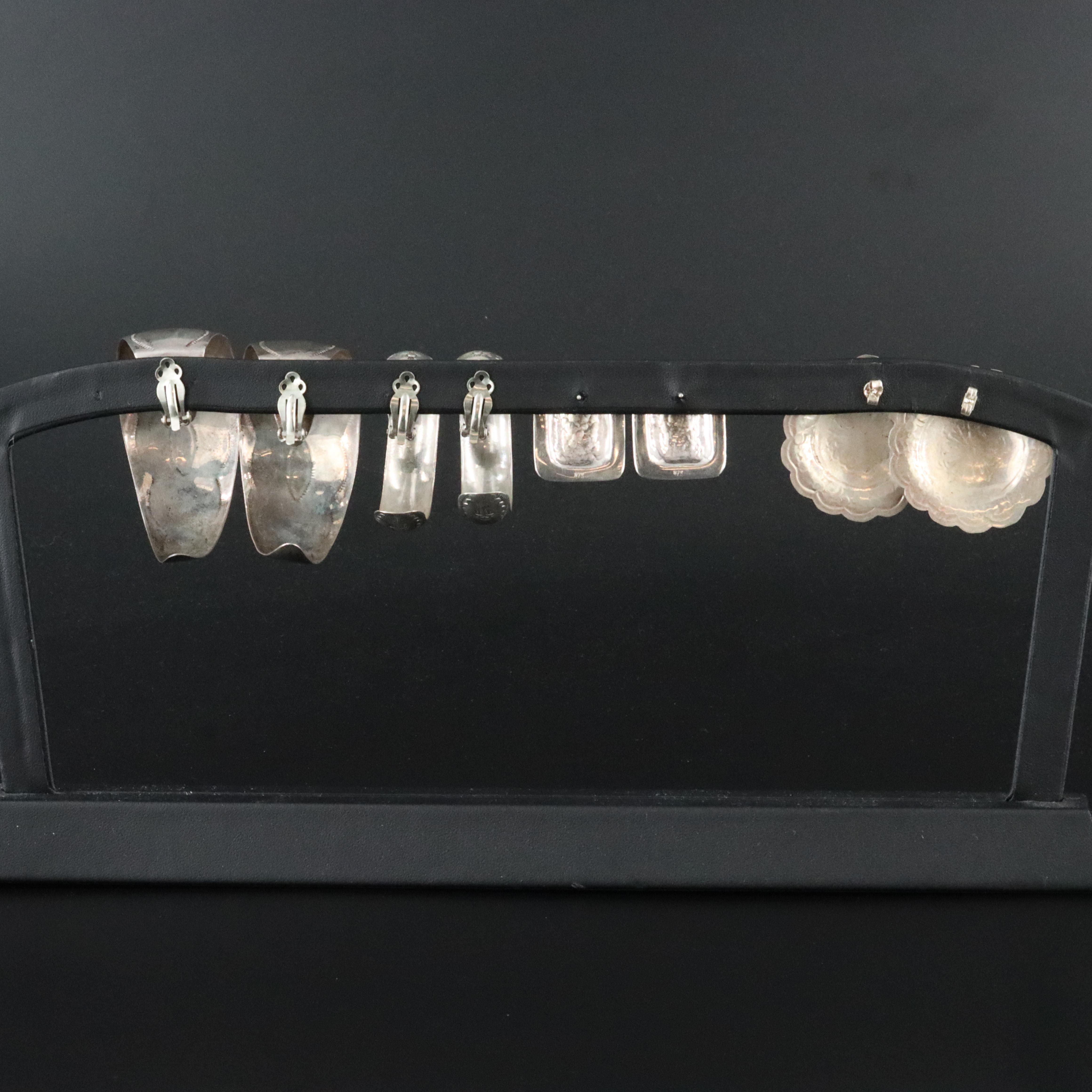 Stampwork Silver Earrings Including Sterling, Mexican and Concho