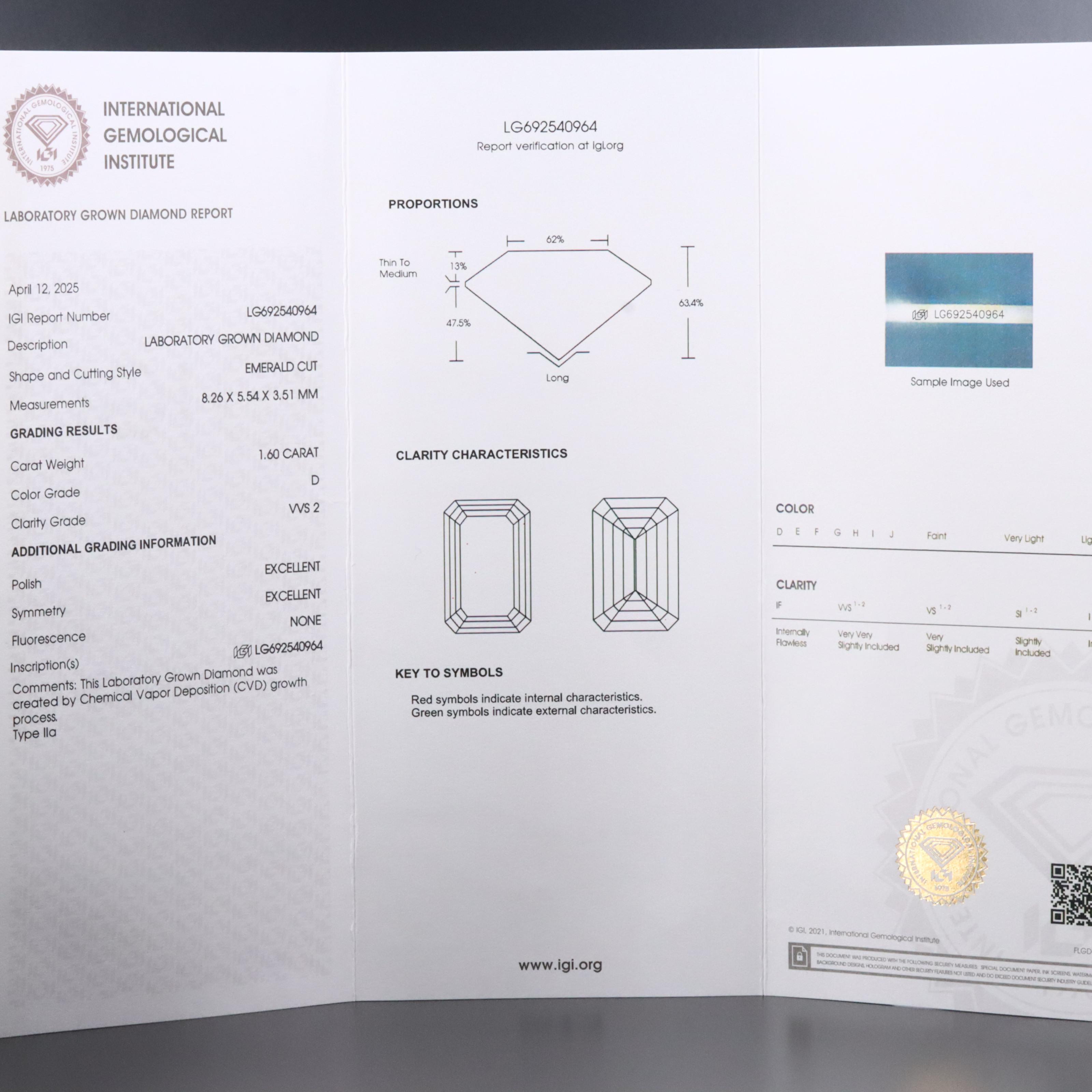 14K 1.60 CT Lab Grown Diamond Solitaire Ring with IGI Report