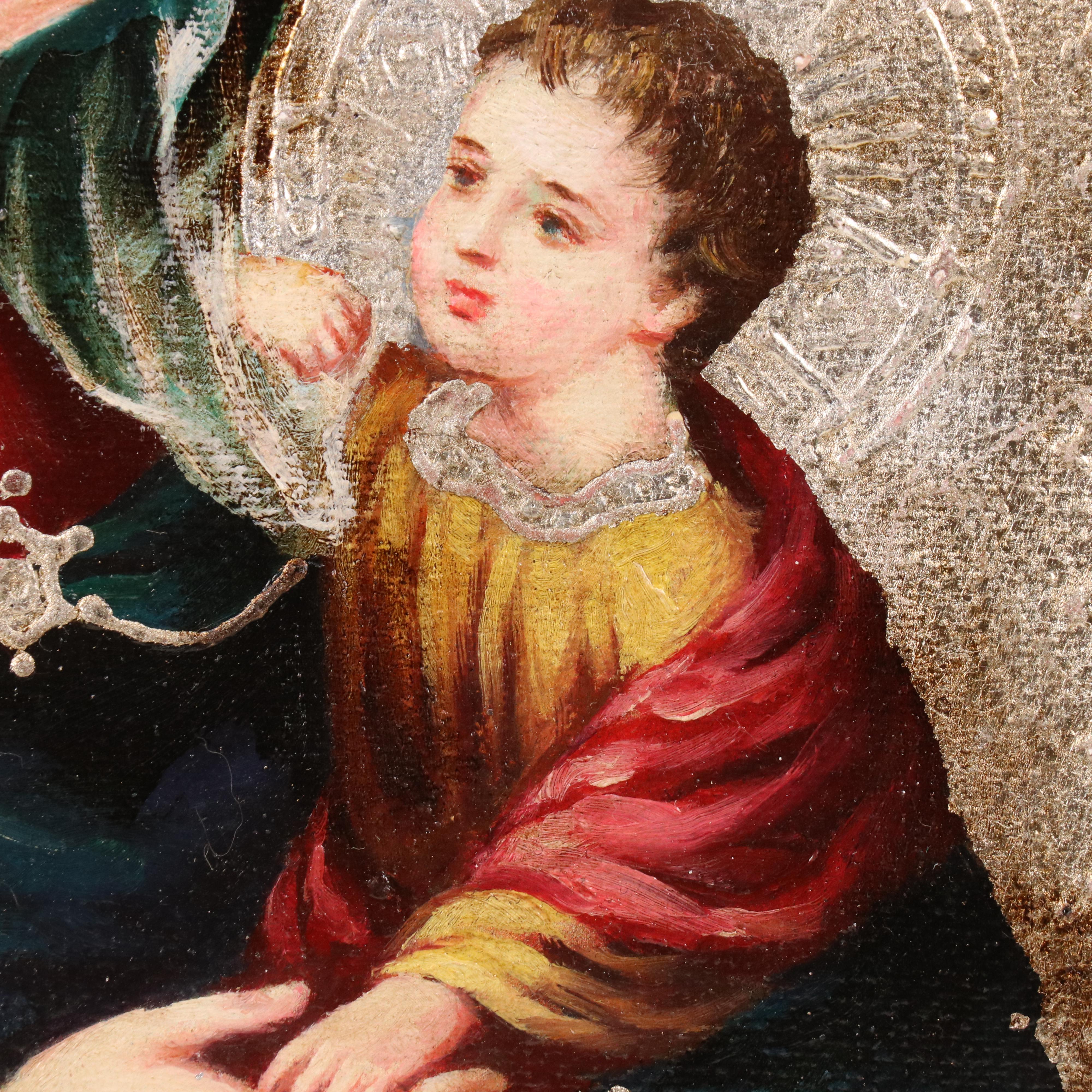 Ortiz Oil Painting of Madonna and Child with Embossing Style Details, 21st C.