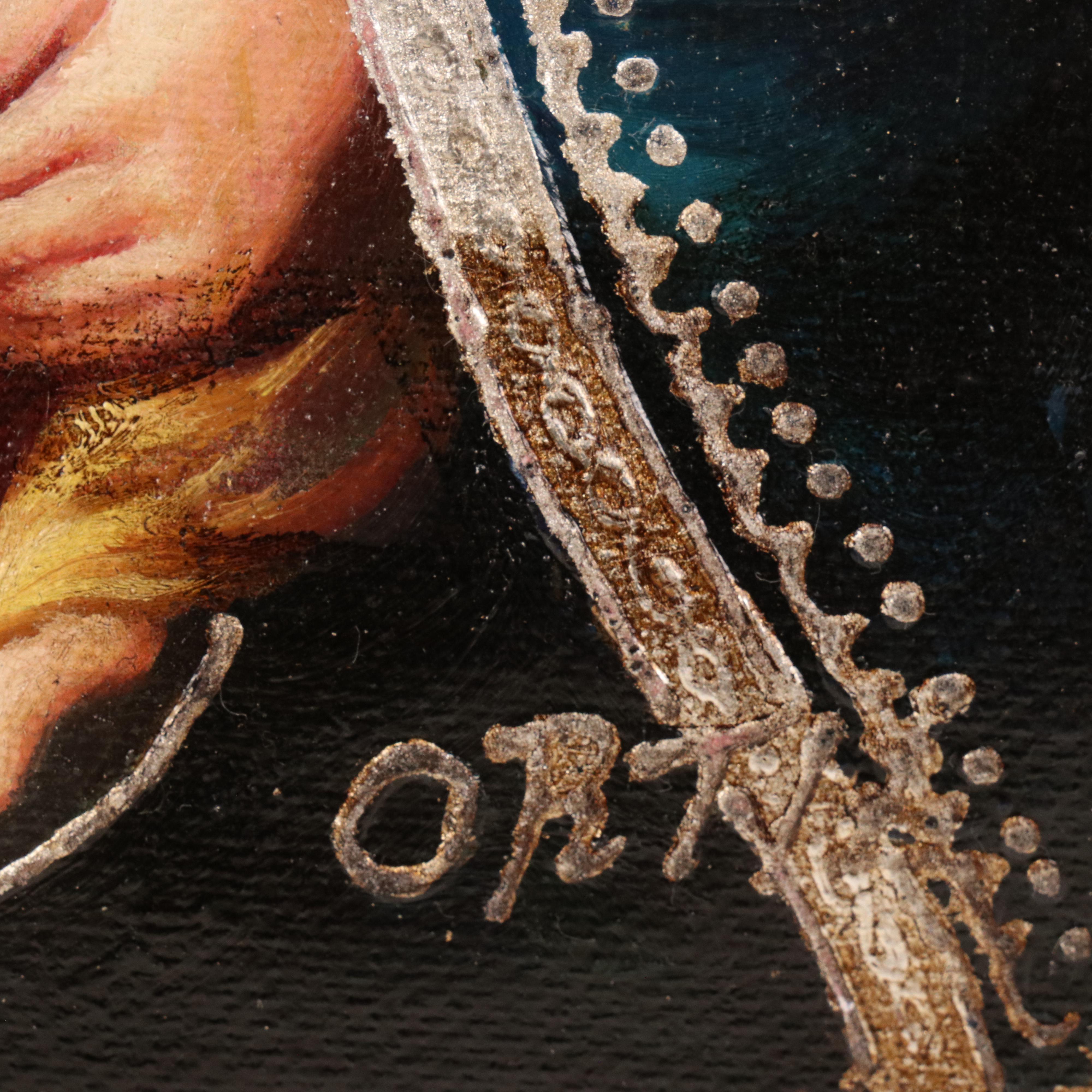 Ortiz Oil Painting of Madonna and Child with Embossing Style Details, 21st C.