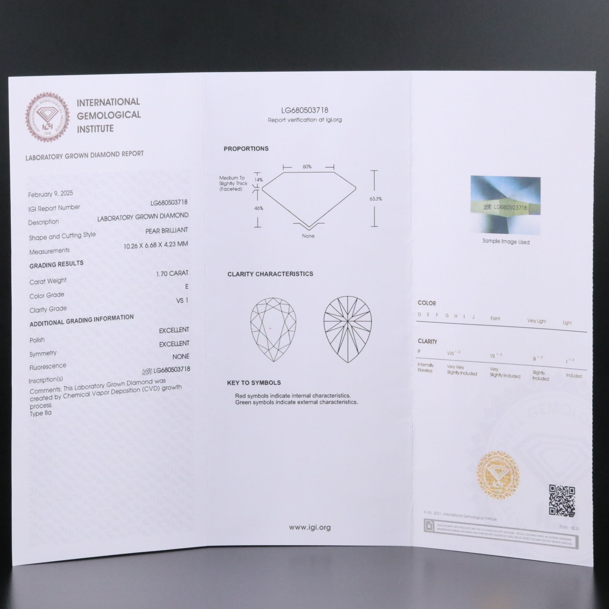 14K 1.70 CT Lab Grown Diamond Solitaire Pendant Necklace with IGI Report