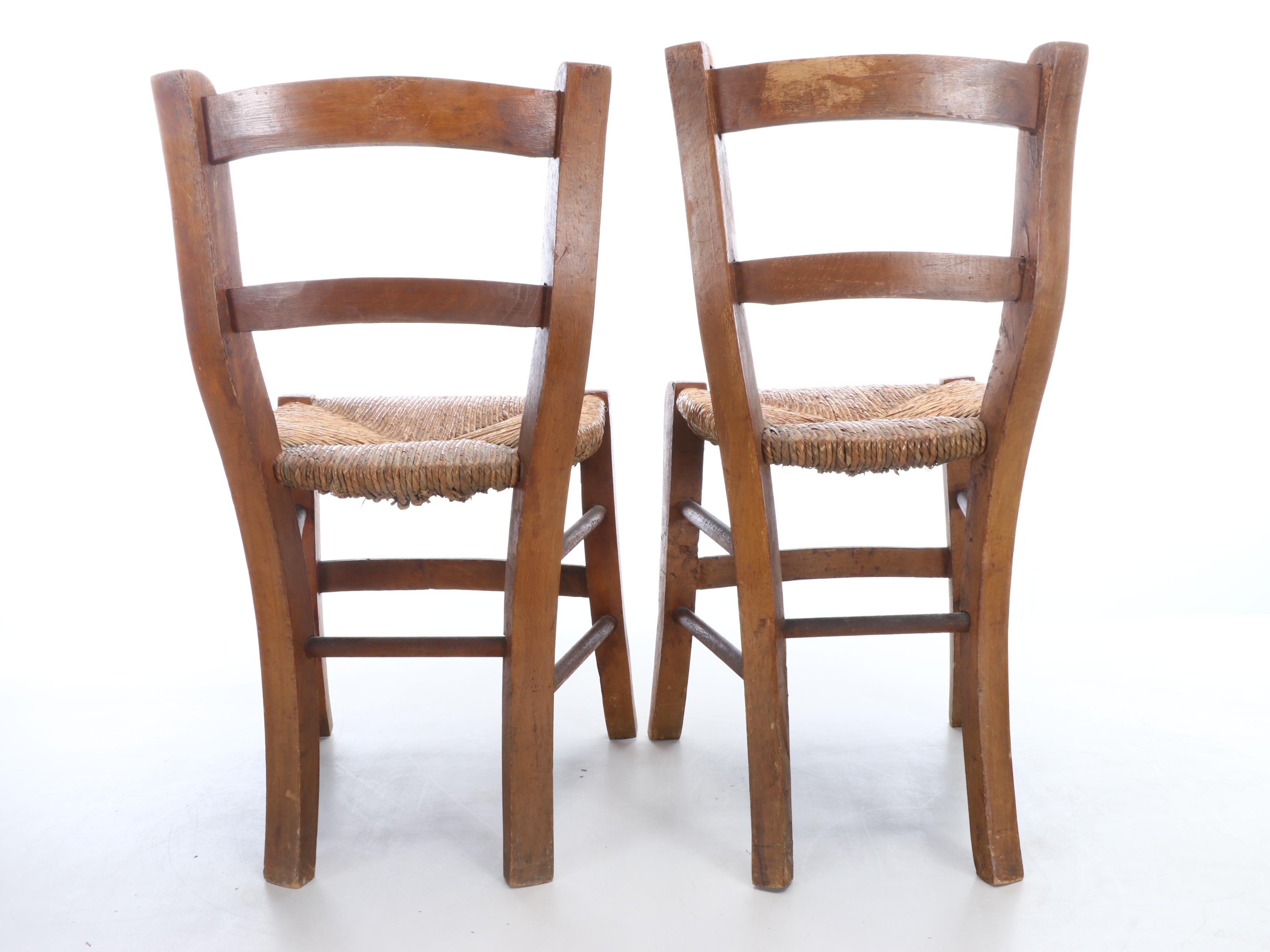 Primitive Style Stencil-Decorated Wooden Chairs with Rush Seats