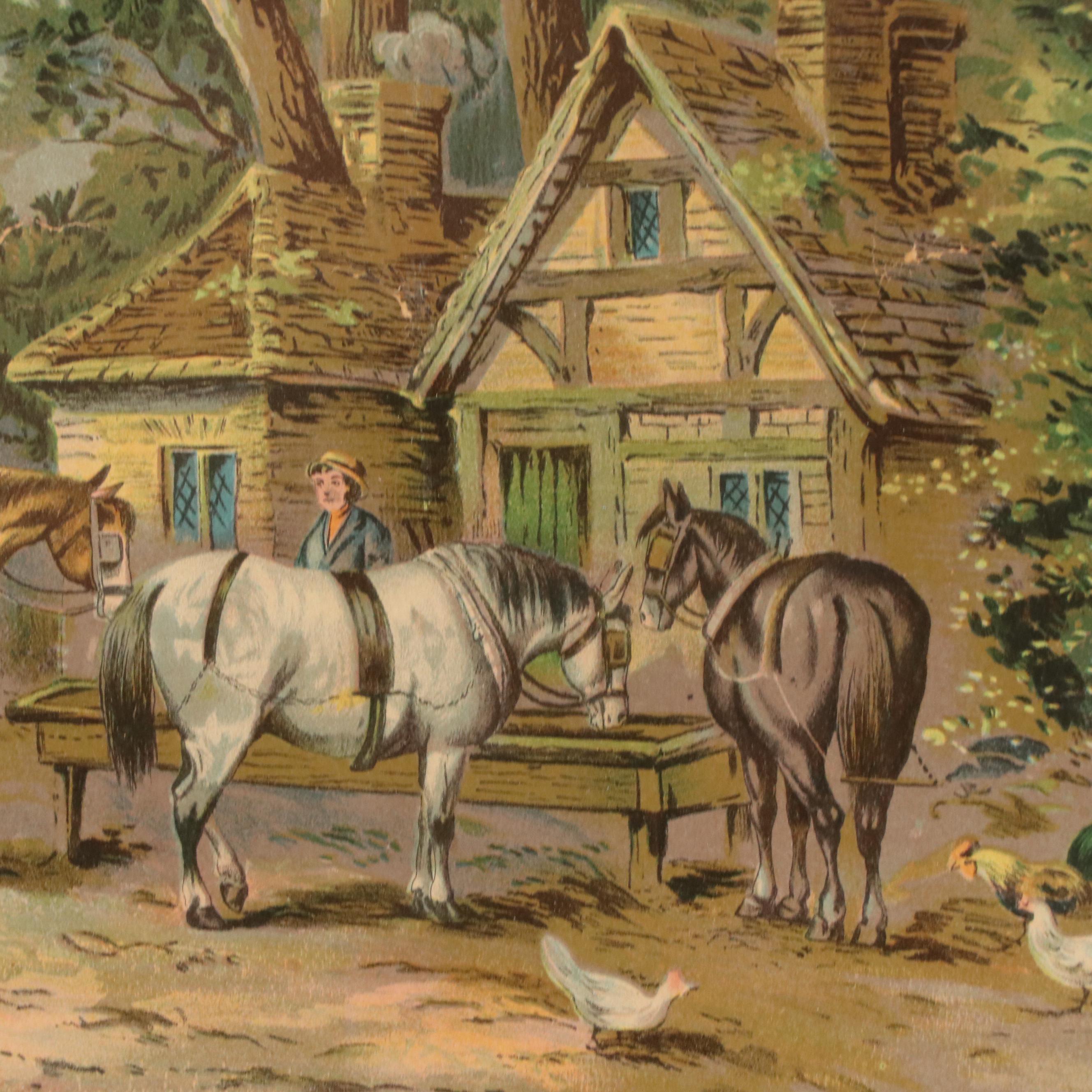 Scenic Lithograph with Inn "Heckfield, Hampshire," Late 19th Century