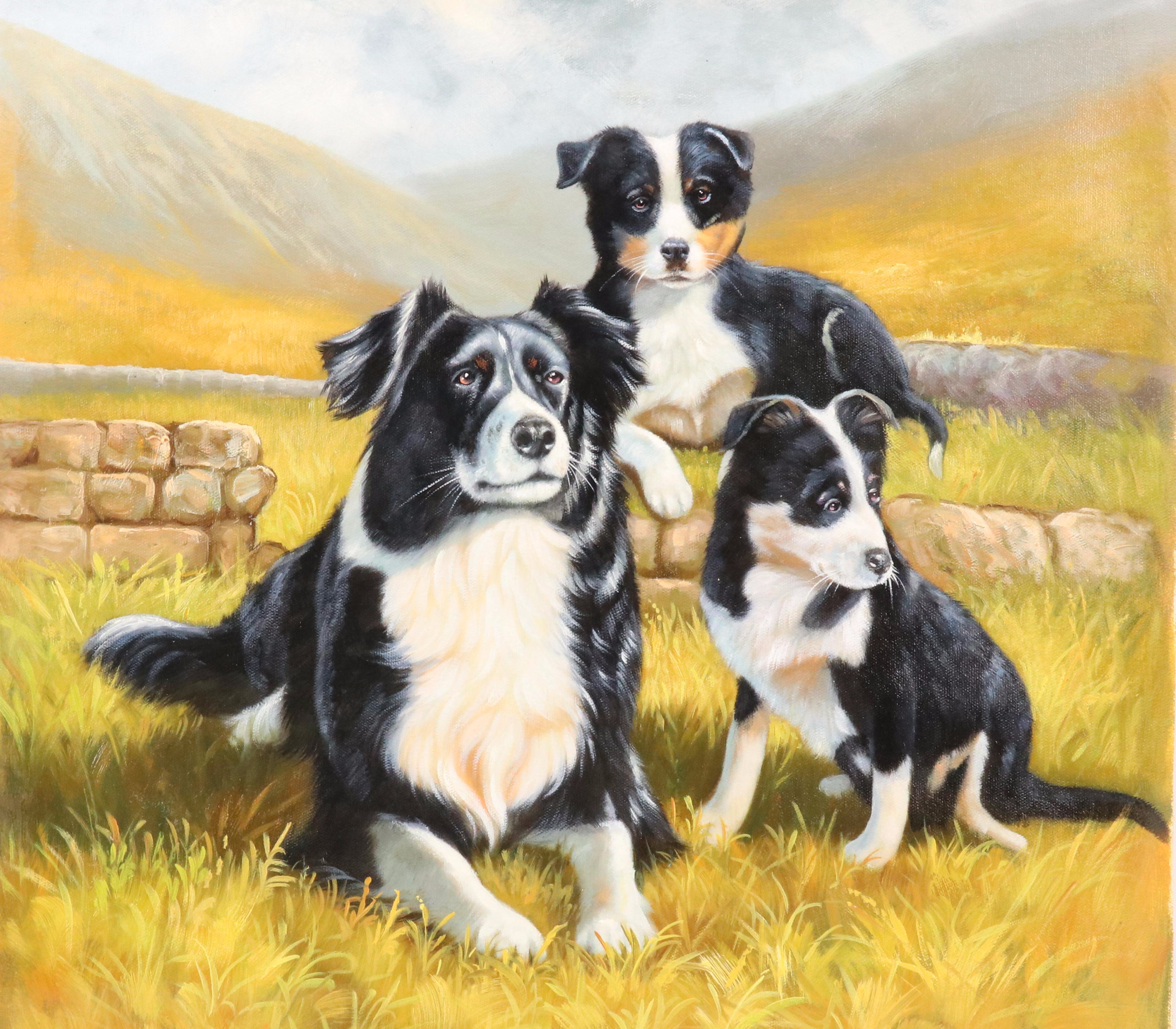 Castello Oil Painting of Border Collies After John Trickett, 21st Century