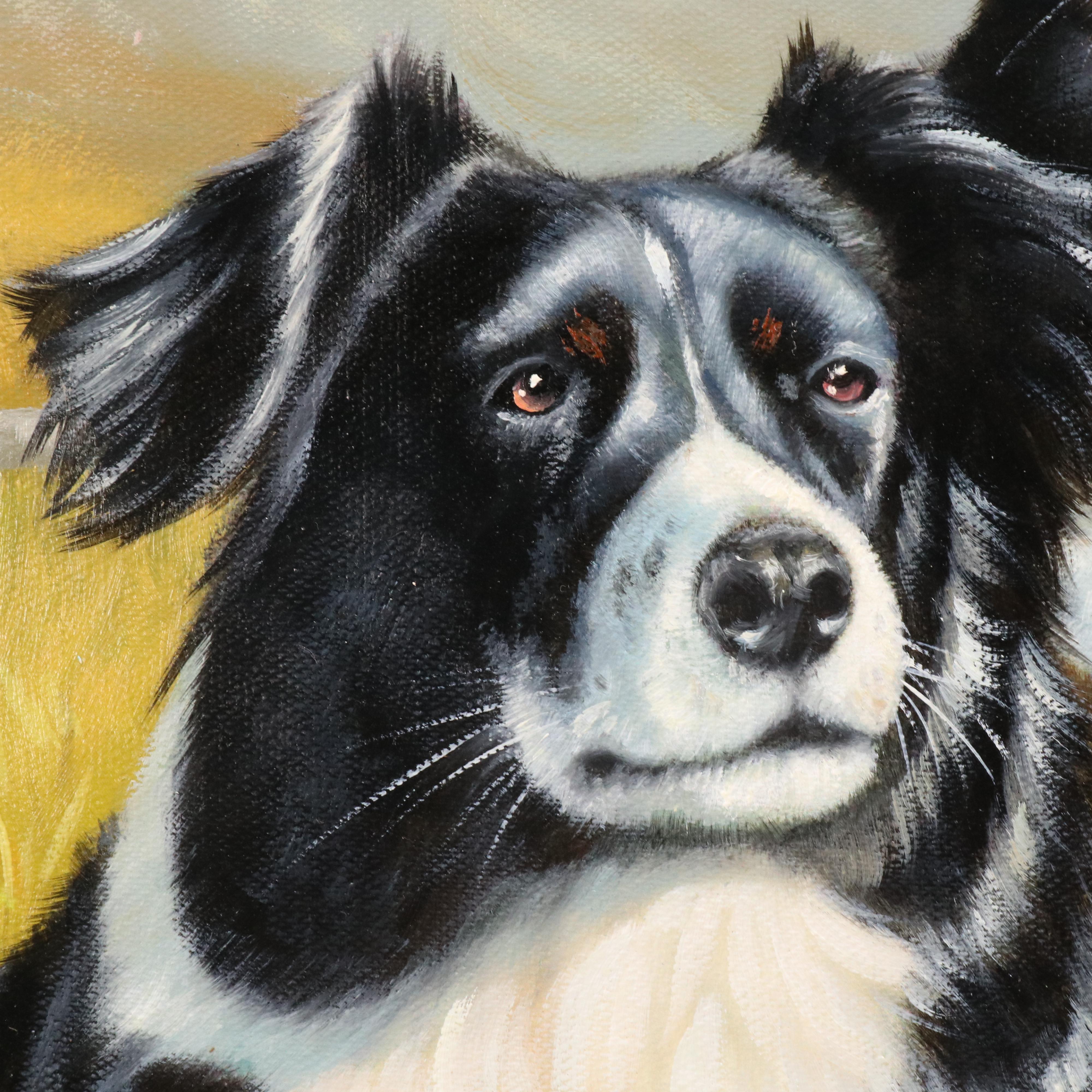 Castello Oil Painting of Border Collies After John Trickett, 21st Century