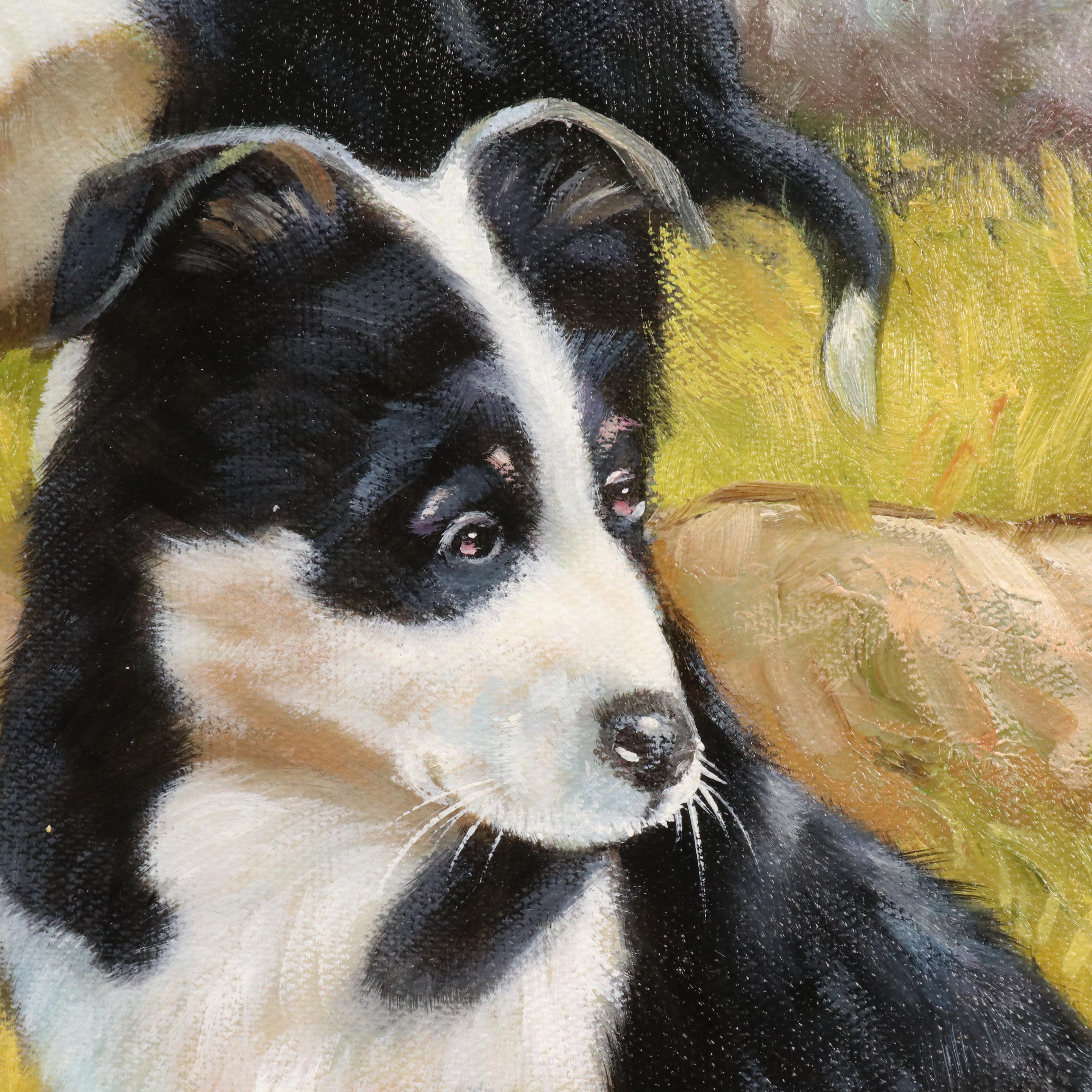 Castello Oil Painting of Border Collies After John Trickett, 21st Century