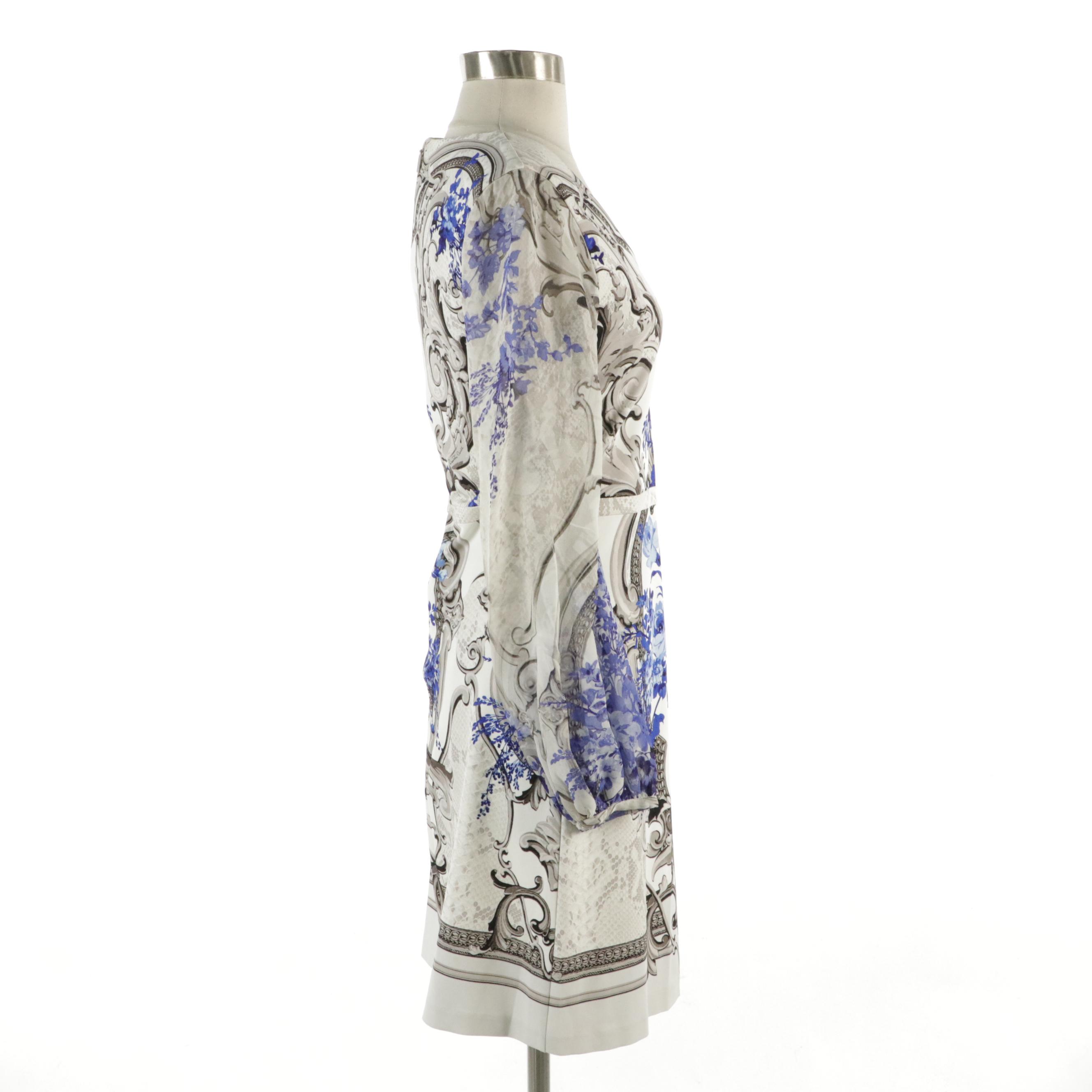 Roberto Cavalli Floral Baroque Print V-Neck Dress in Viscose Blend