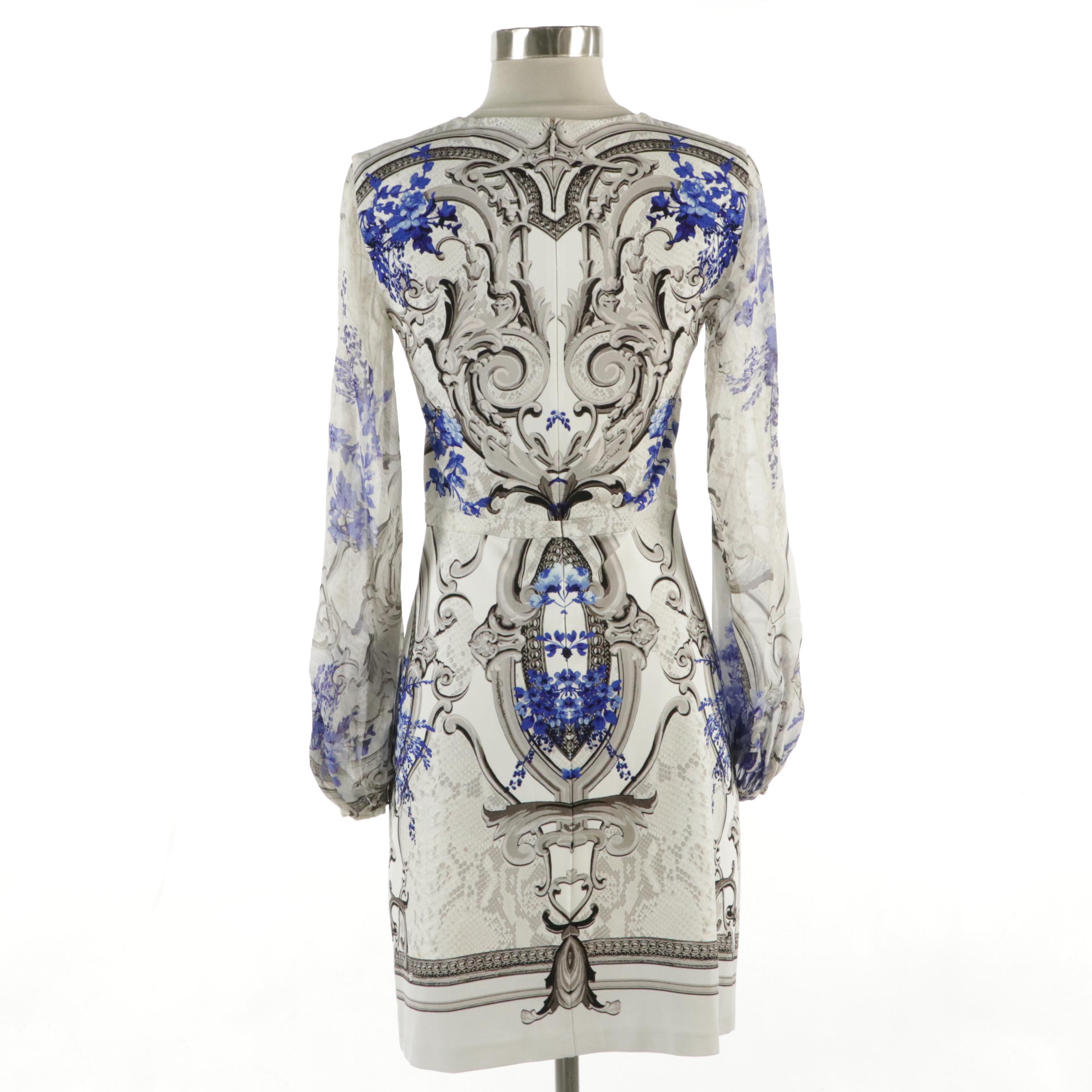 Roberto Cavalli Floral Baroque Print V-Neck Dress in Viscose Blend