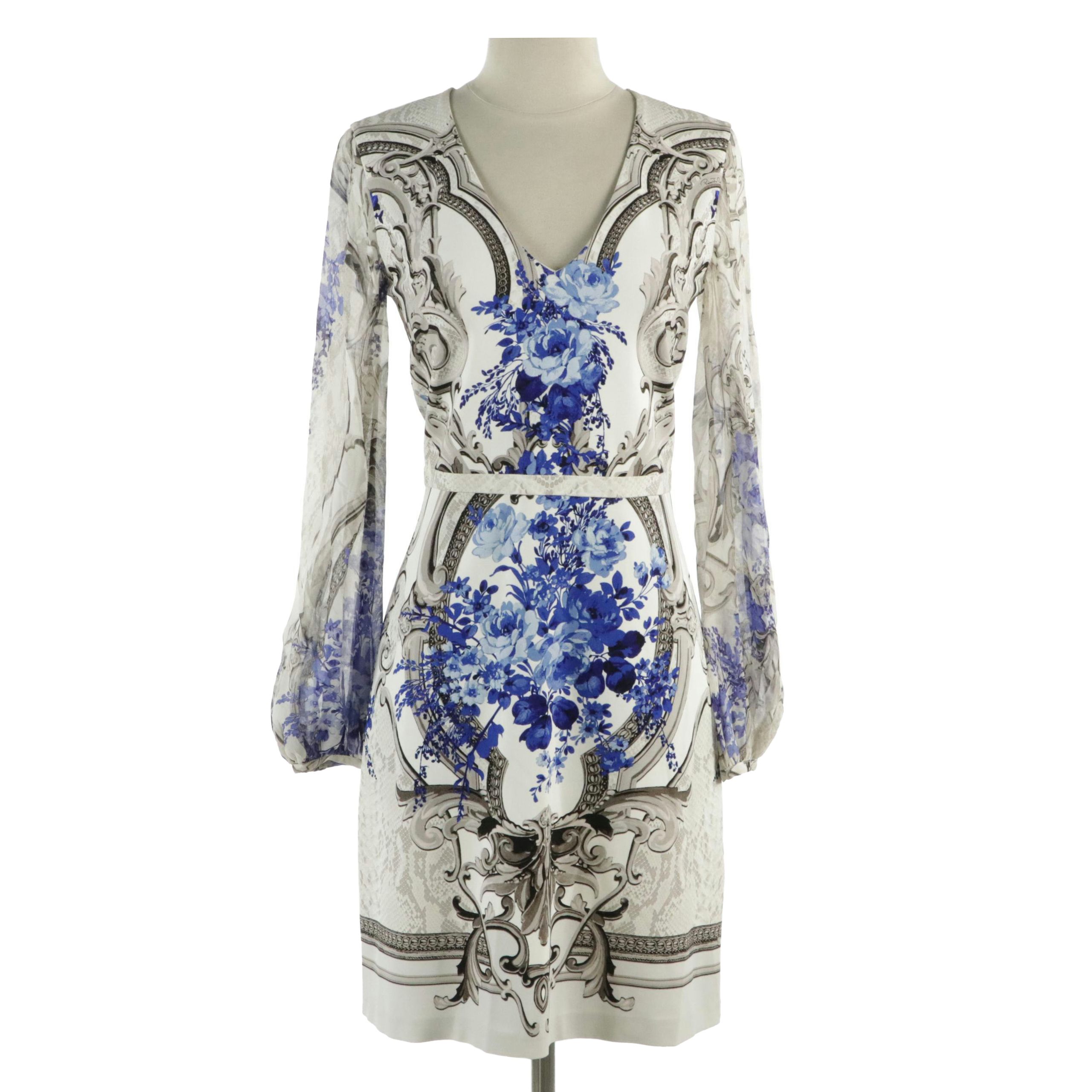 Roberto Cavalli Floral Baroque Print V-Neck Dress in Viscose Blend