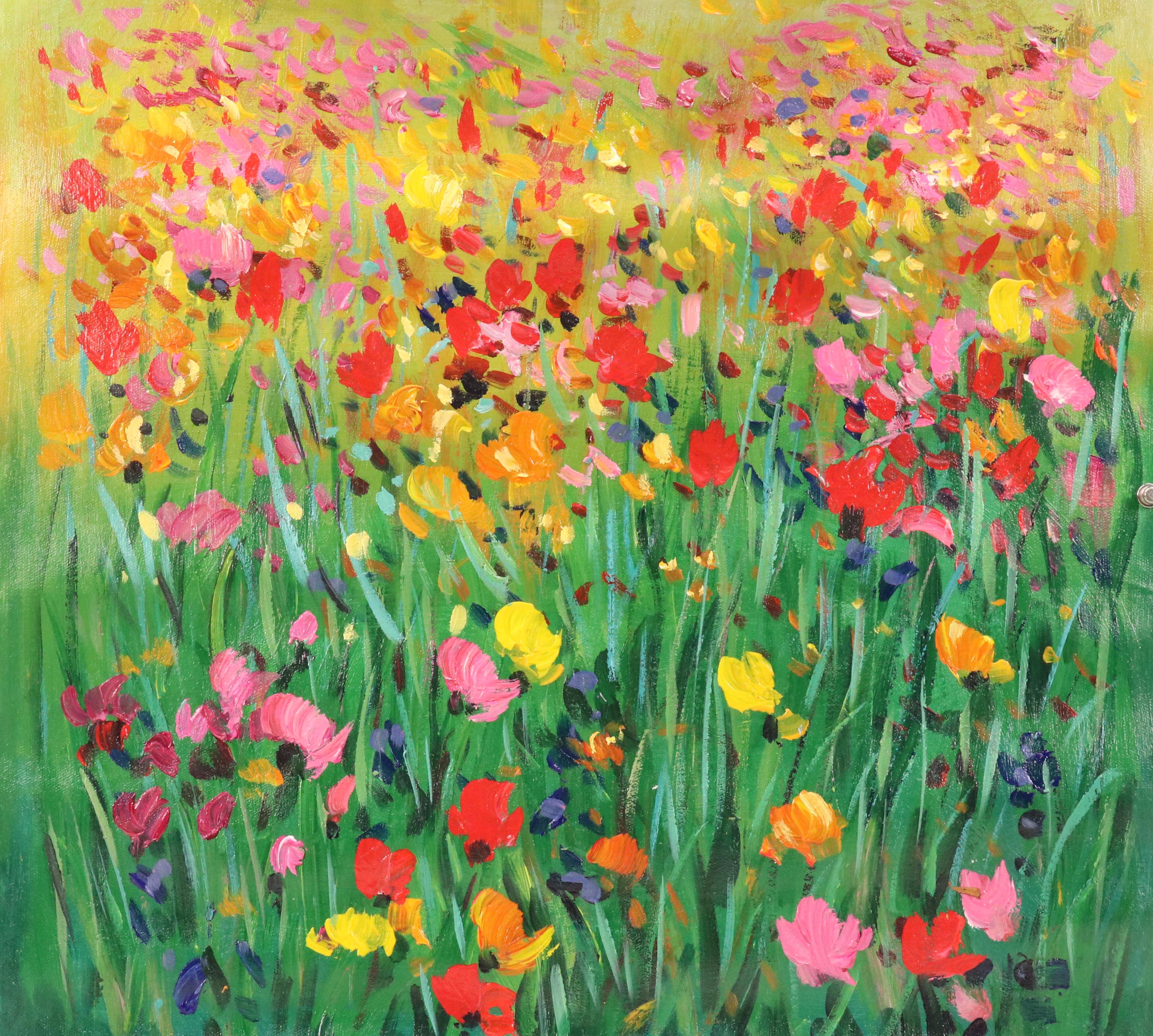 Benini Oil Painting of Stylized Field of Flowers, 21st Century