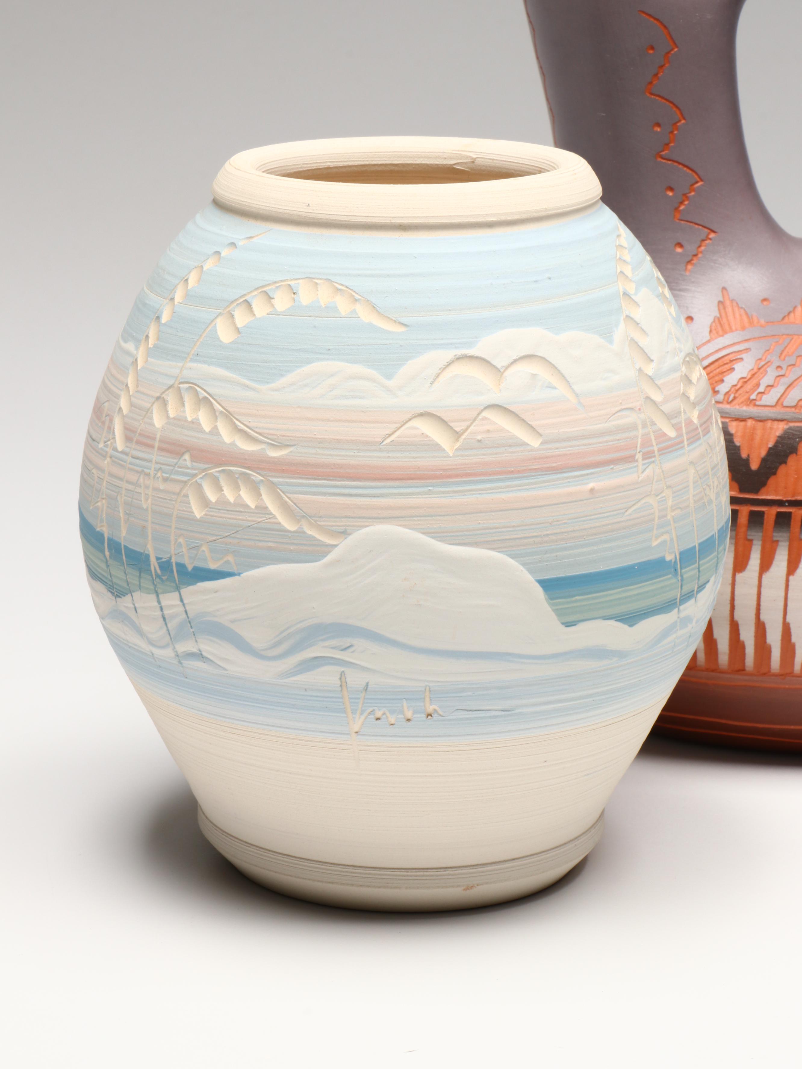 Aaron Watchman Navajo Wedding Vase, Beach House Pottery and Agate Section
