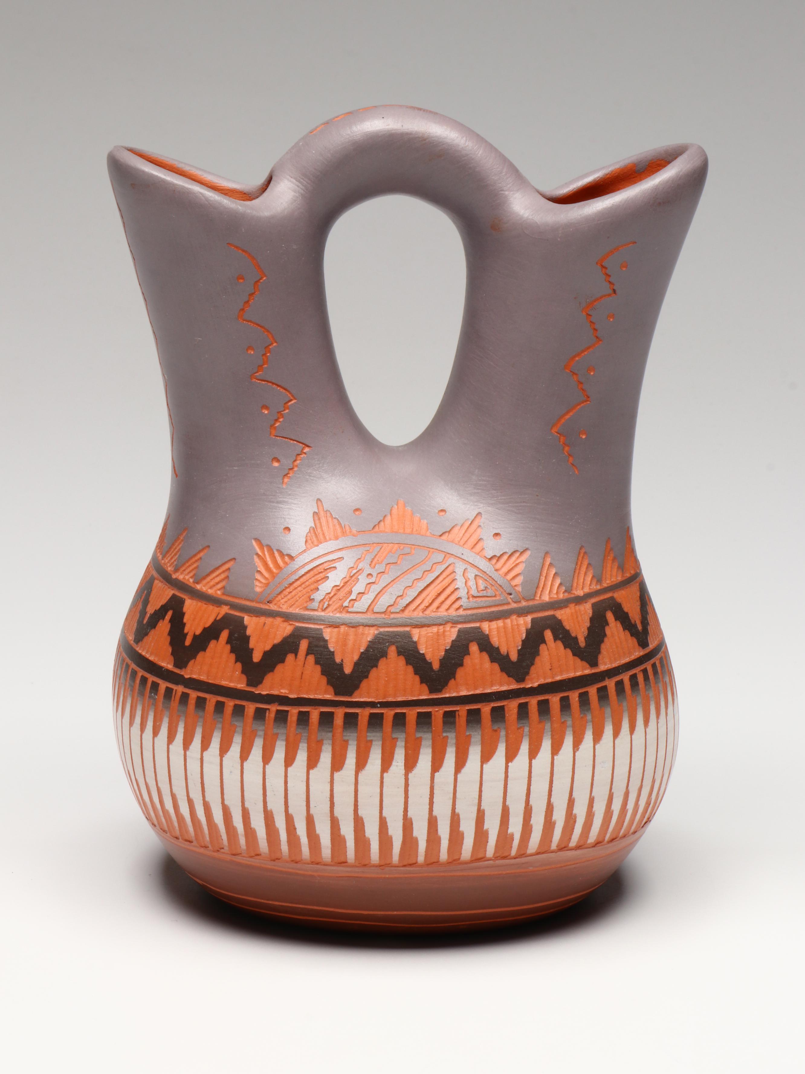 Aaron Watchman Navajo Wedding Vase, Beach House Pottery and Agate Section
