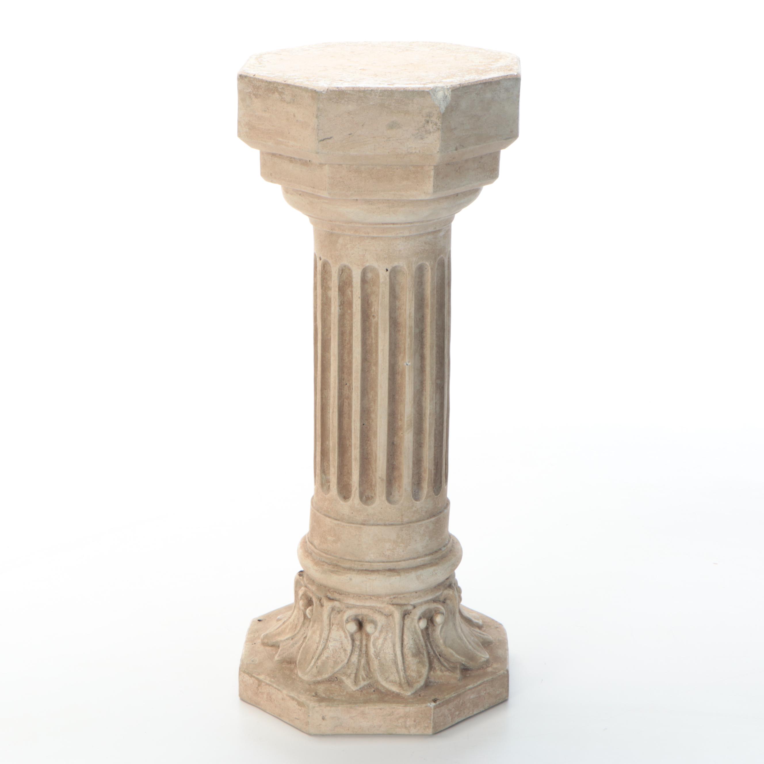 Neoclassical Style Fluted Concrete Pillar Pedestal Stand