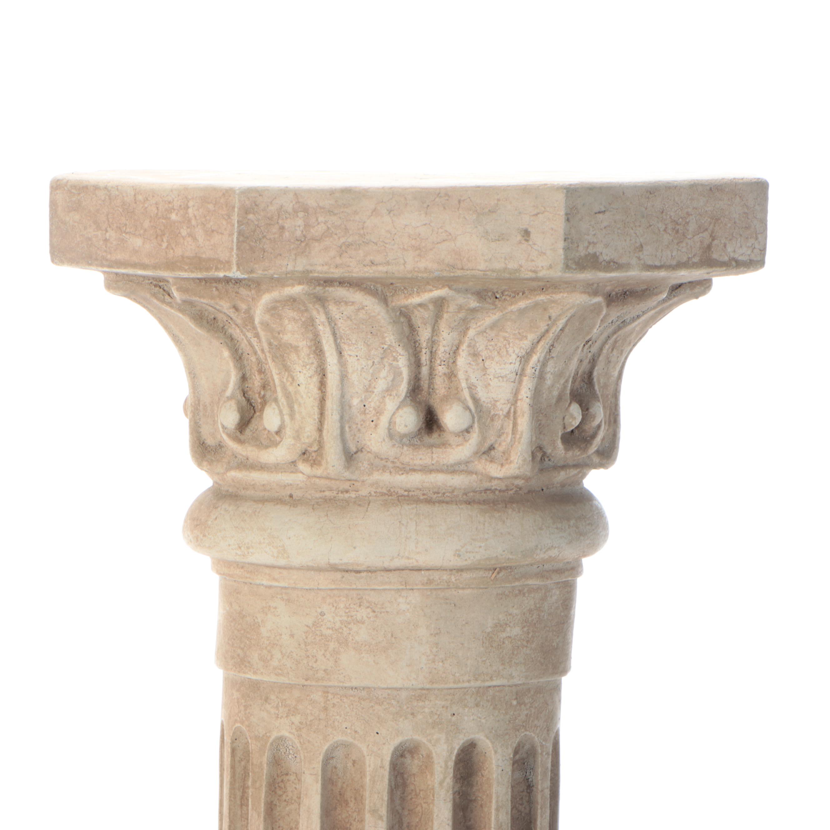 Neoclassical Style Fluted Concrete Pillar Pedestal Stand