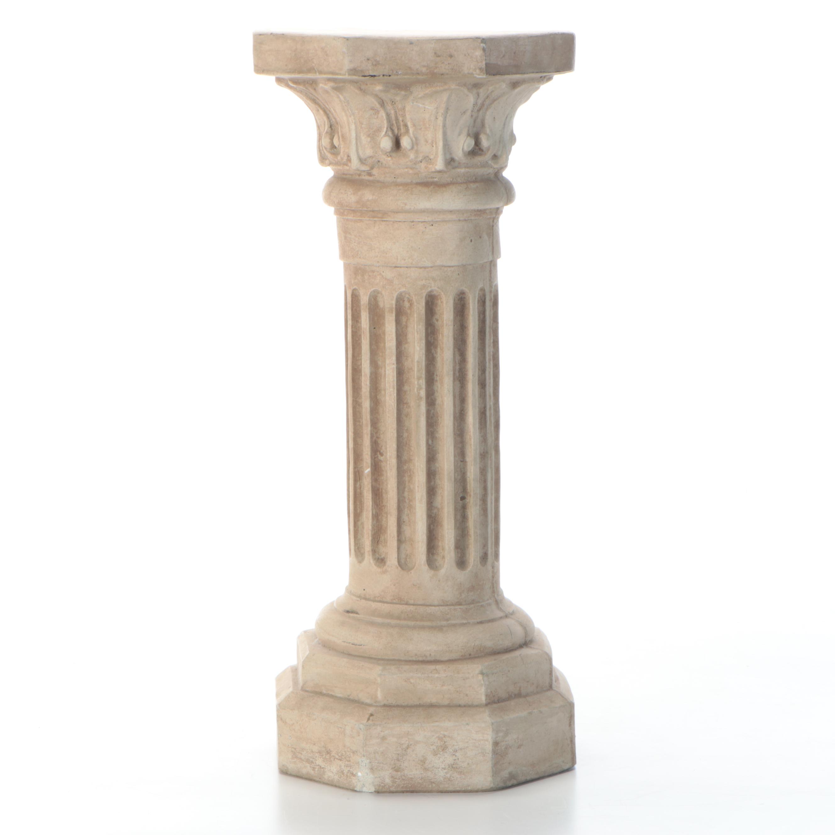 Neoclassical Style Fluted Concrete Pillar Pedestal Stand