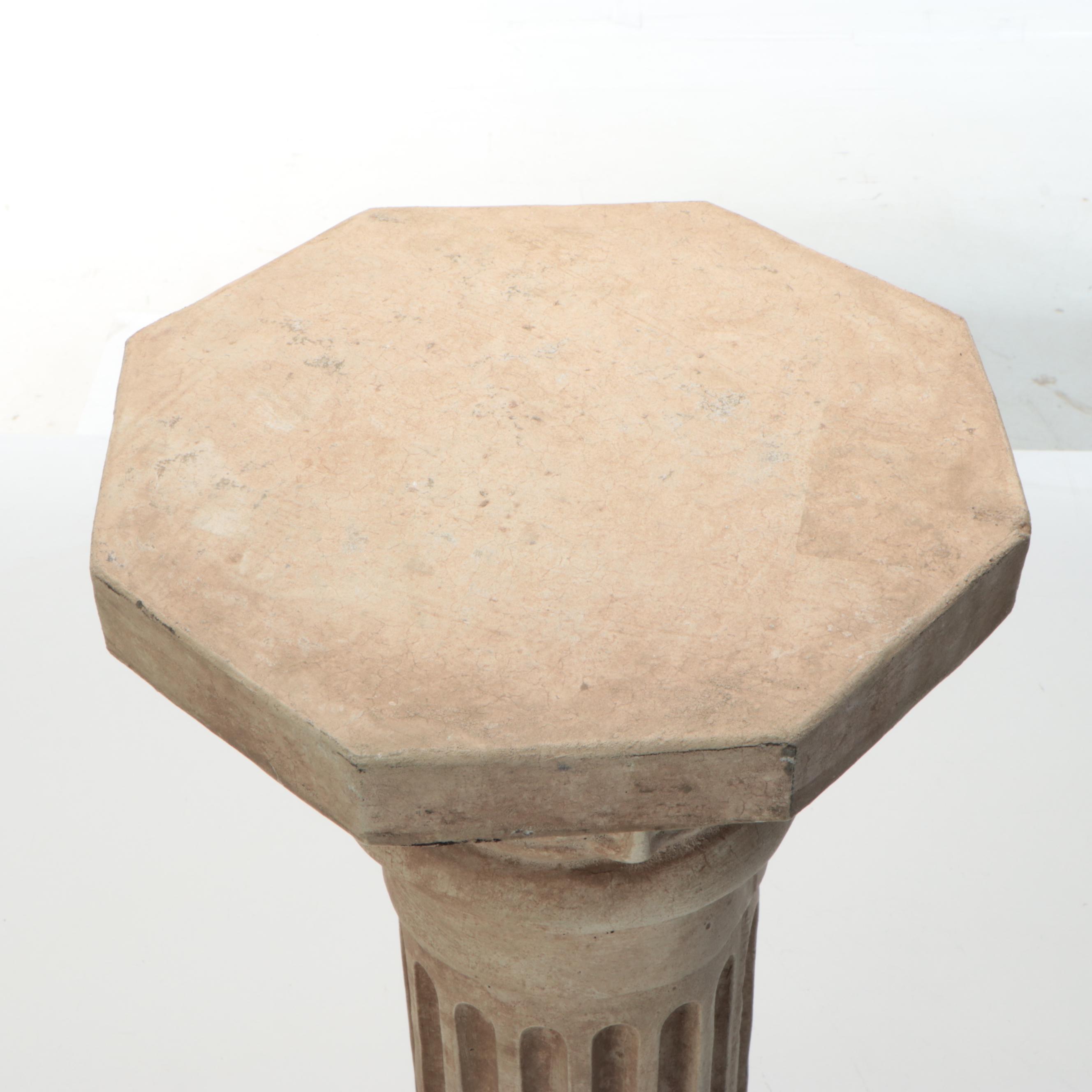 Neoclassical Style Fluted Concrete Pillar Pedestal Stand