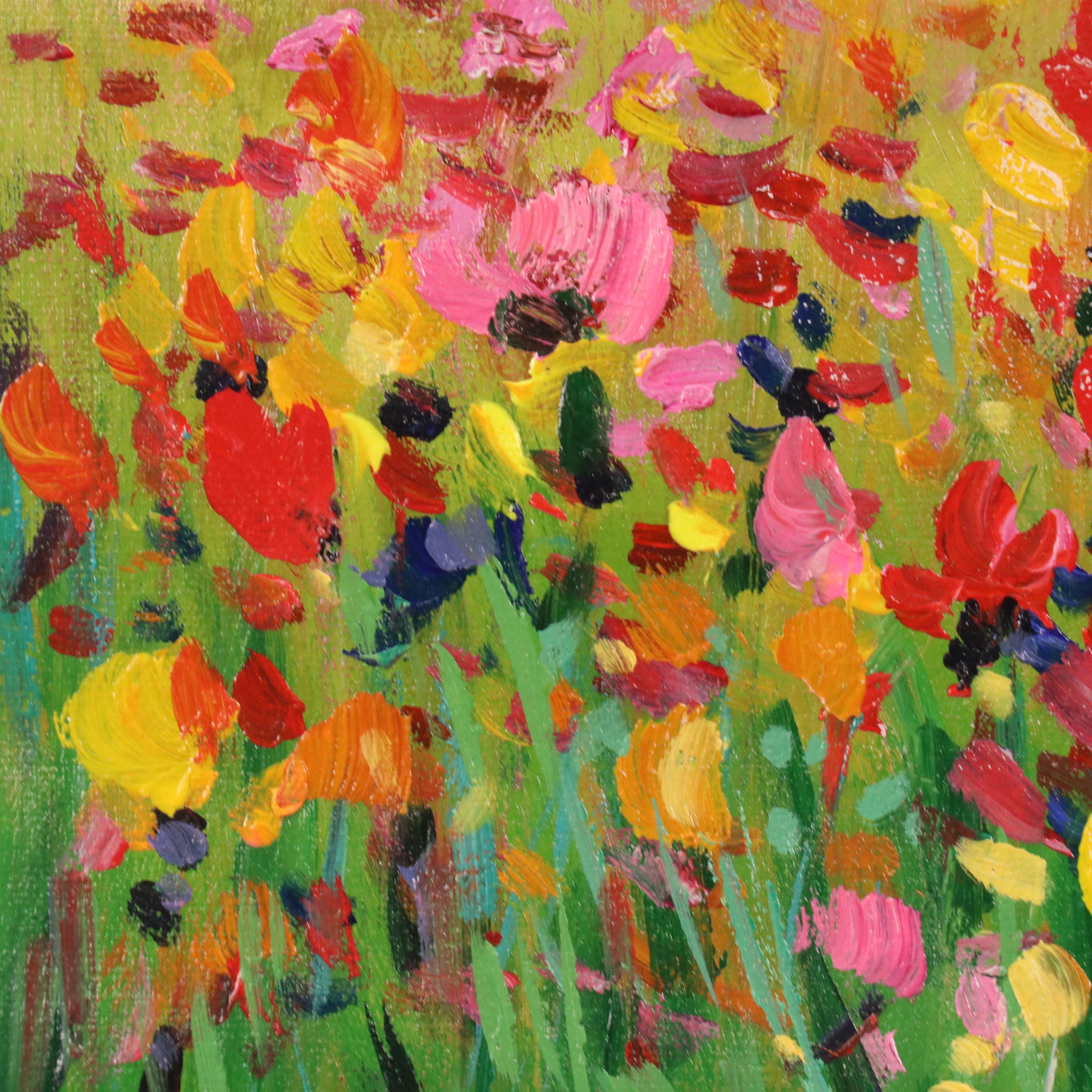 Benini Oil Painting of Stylized Field of Flowers, 21st Century