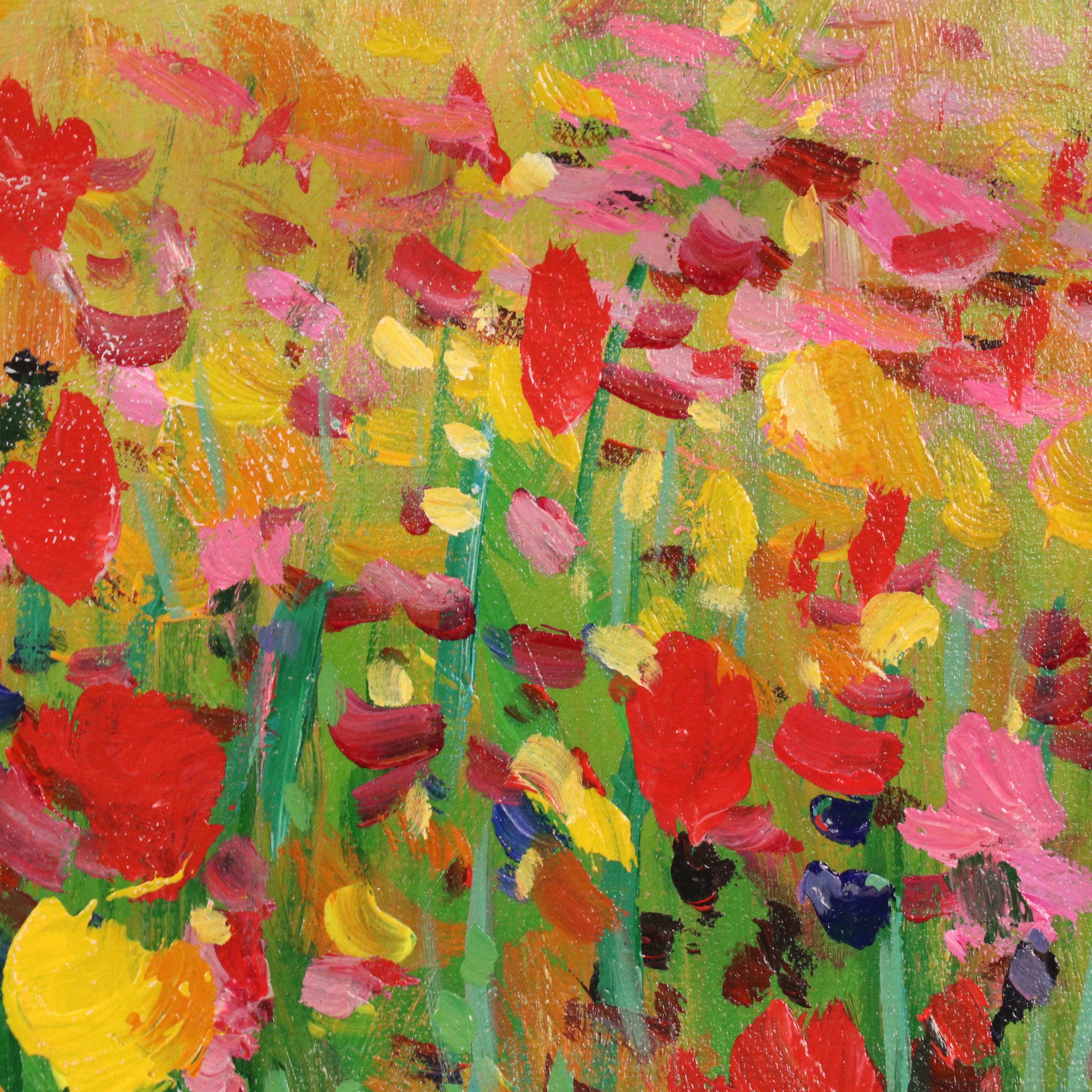 Benini Oil Painting of Stylized Field of Flowers, 21st Century