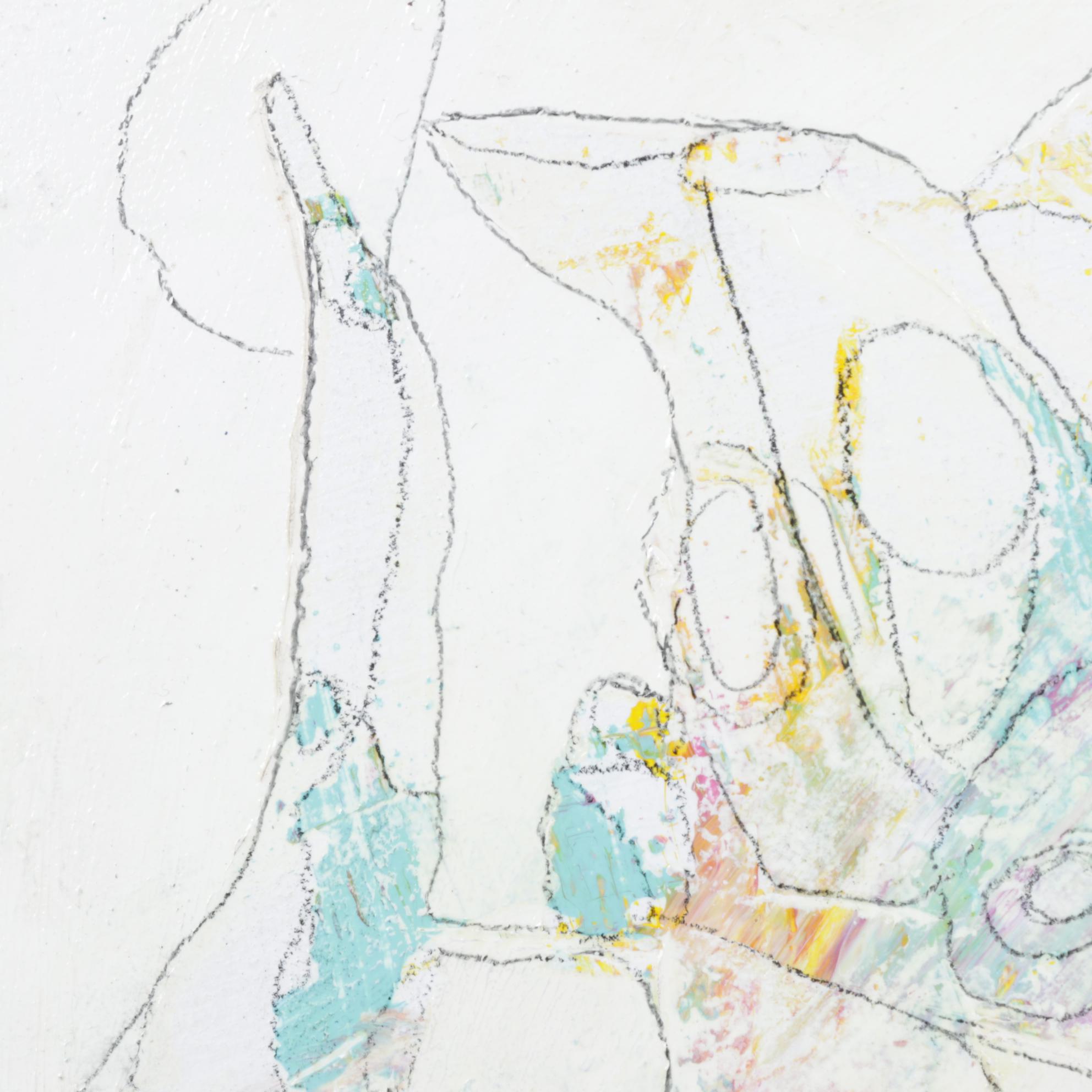 Lorri Y. Kelly Abstract Painted Wooden Tile in Pastel Tones