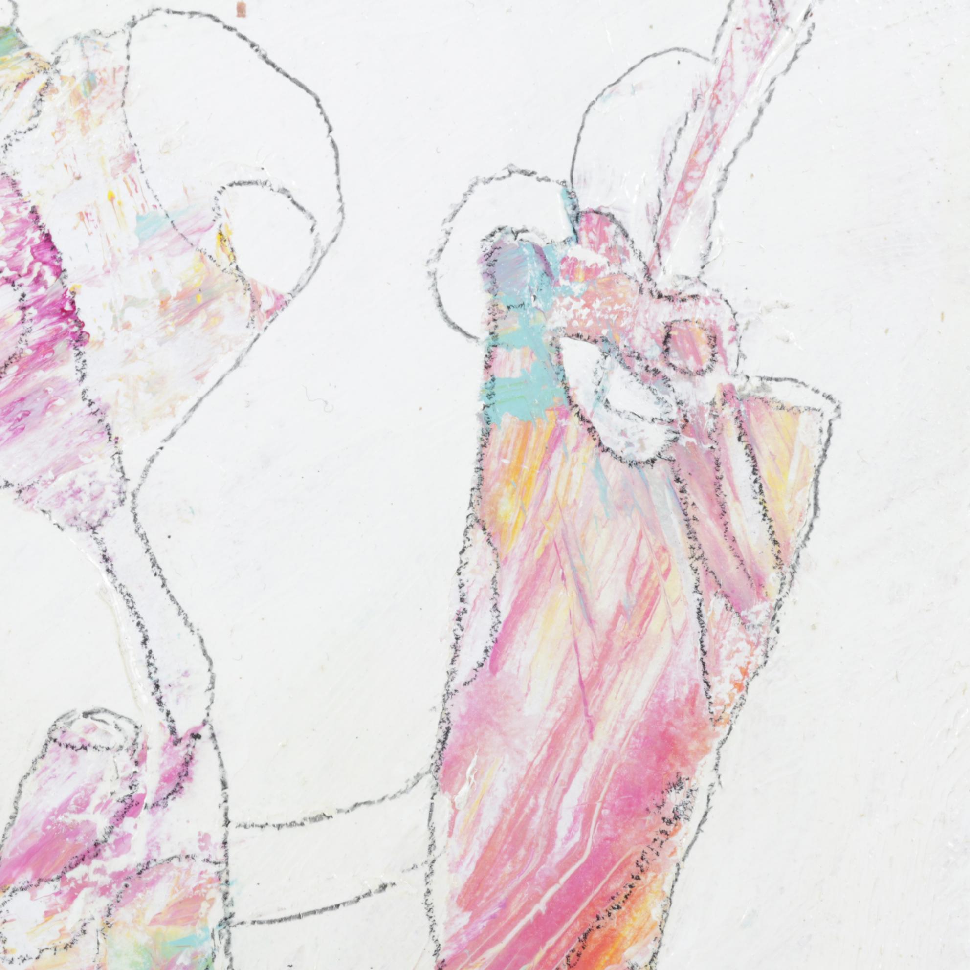 Lorri Y. Kelly Abstract Painted Wooden Tile in Pastel Tones